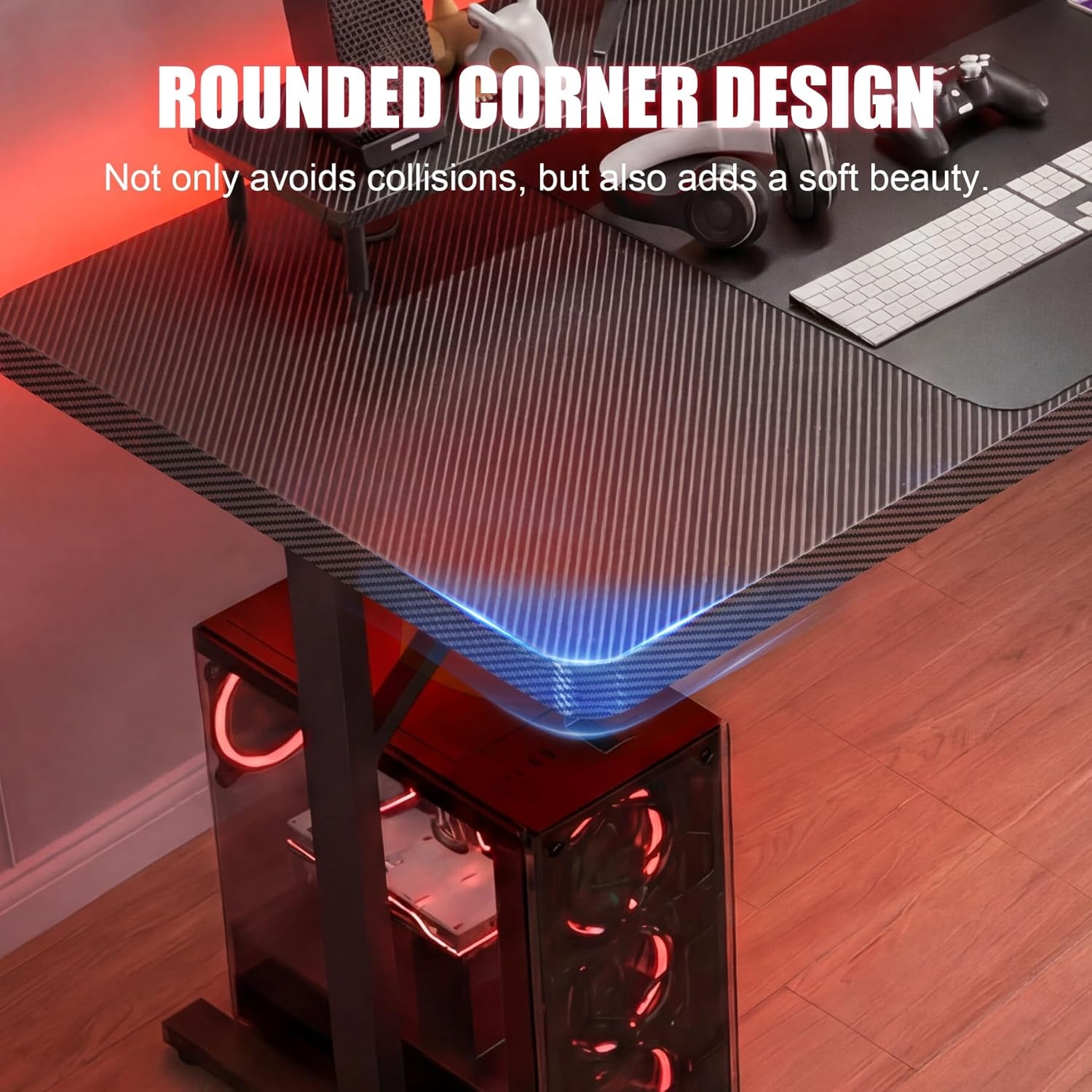 image:imageGTPLAYER 55 Inch Gaming Desk with LED Lights Large Computer Desk with Mouse Pad for Home Office TShaped Carbon Fibre Surface PC Game Workstations with Headphone HookBlack