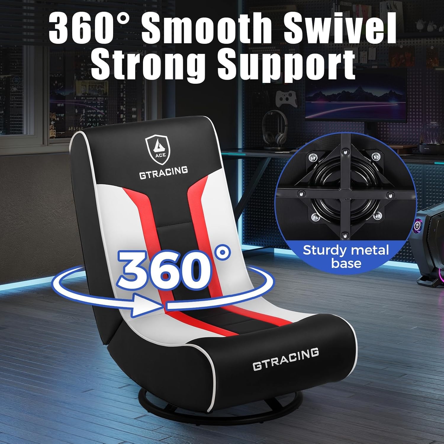image:imageGTPLAYER Floor Gaming Chair Foldable Swivel Floor Chairs for Kids Boys Comfy Video Game Seat with 360 Multipurpose for Gamers Bedroom or Game Room PurpleStandard Red White