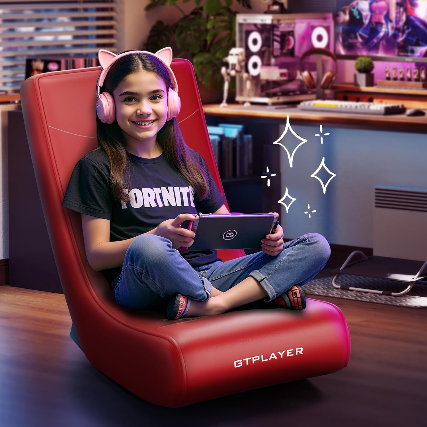 image:imageGTPLAYER Floor Rocker Gaming Chair Adjustable Angle Limiter Ultra Lightweight Ergonomic Floor Rocking Game Seat for Gaming and Lounging Aqua02 Red Football Pattern