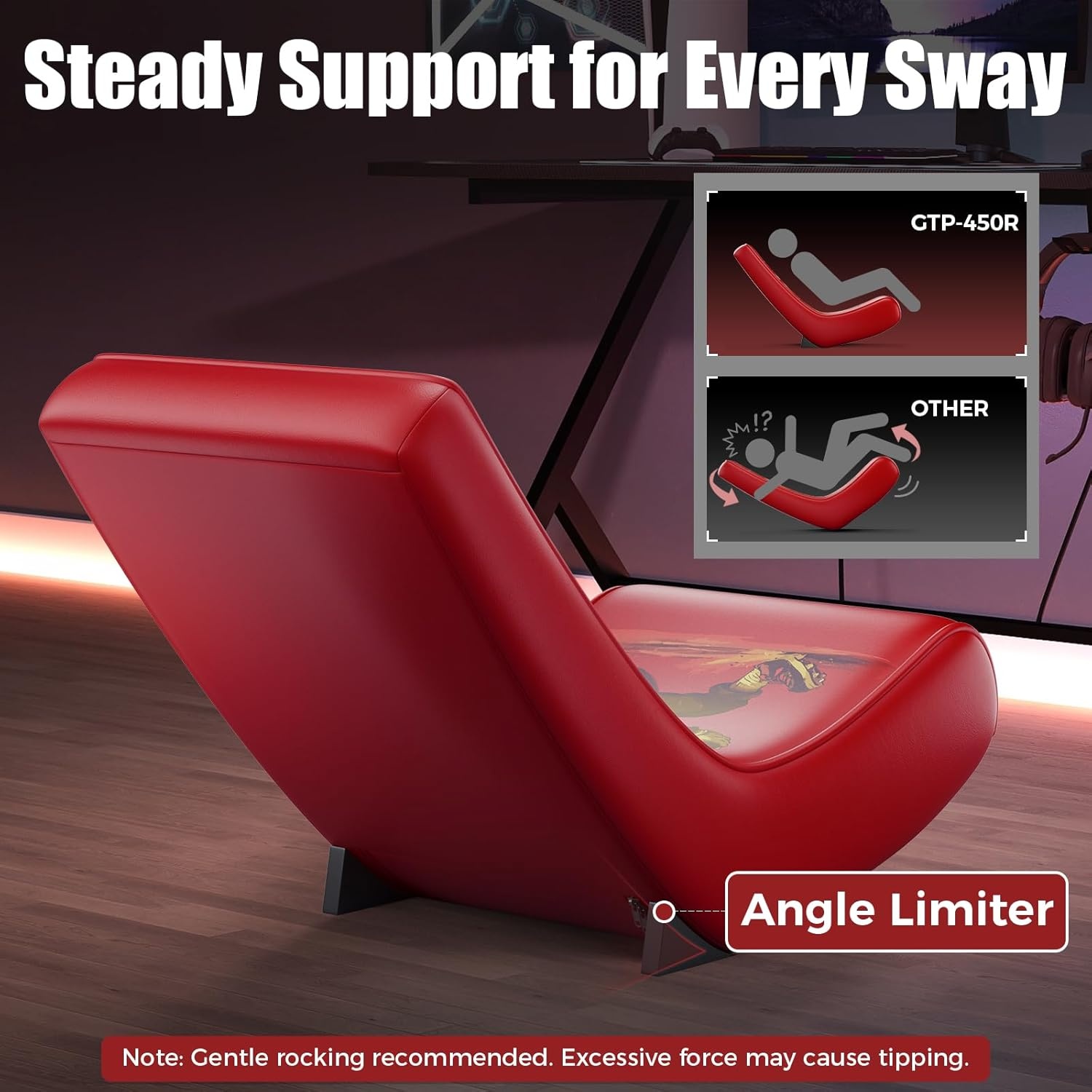 image:imageGTPLAYER Floor Rocker Gaming Chair Adjustable Angle Limiter Ultra Lightweight Ergonomic Floor Rocking Game Seat for Gaming and Lounging Aqua02 Red Football Pattern