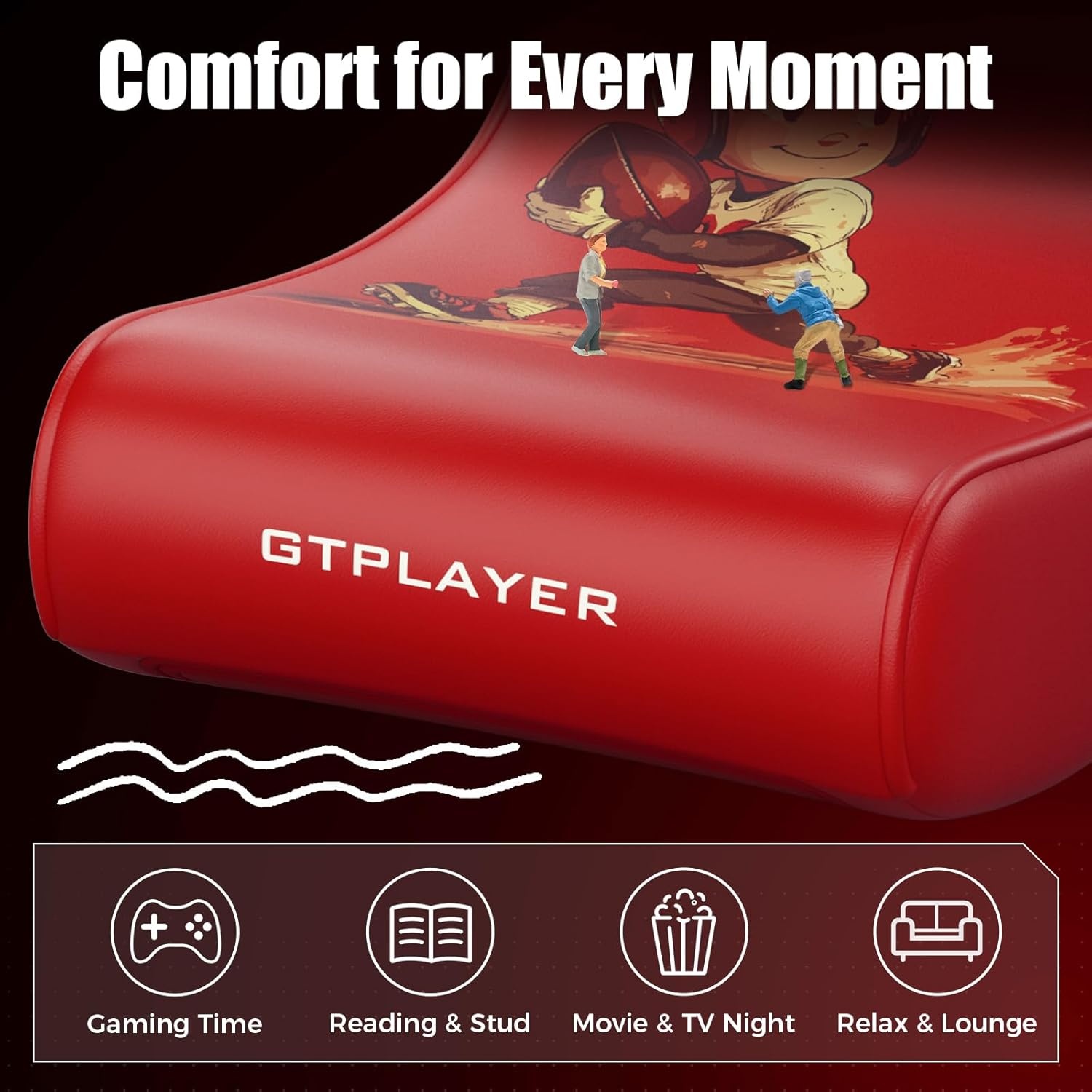 image:imageGTPLAYER Floor Rocker Gaming Chair Adjustable Angle Limiter Ultra Lightweight Ergonomic Floor Rocking Game Seat for Gaming and Lounging Aqua02 Red Football Pattern