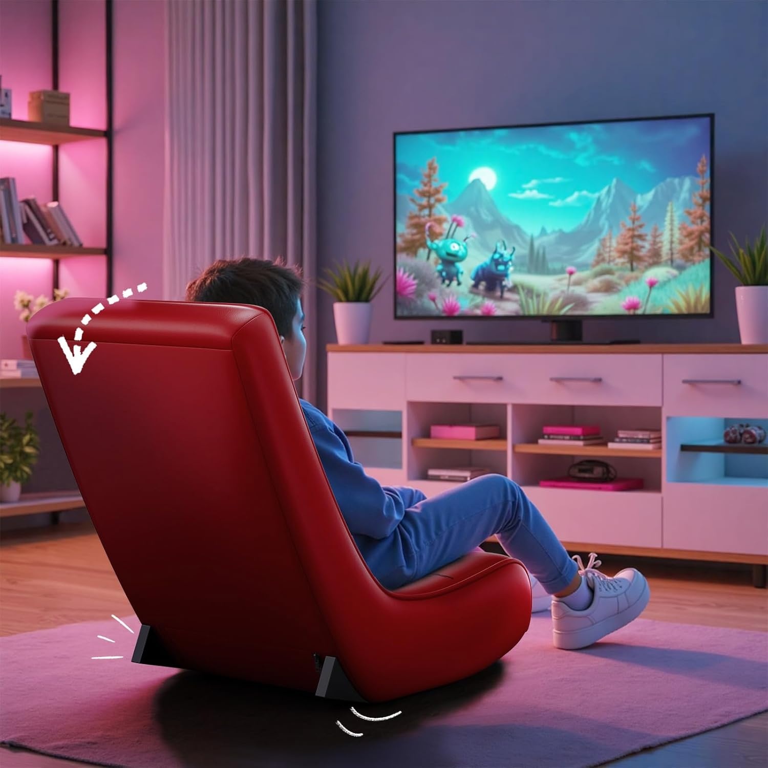 image:imageGTPLAYER Floor Rocker Gaming Chair Adjustable Angle Limiter Ultra Lightweight Ergonomic Floor Rocking Game Seat for Gaming and Lounging Aqua02 Red Football Pattern