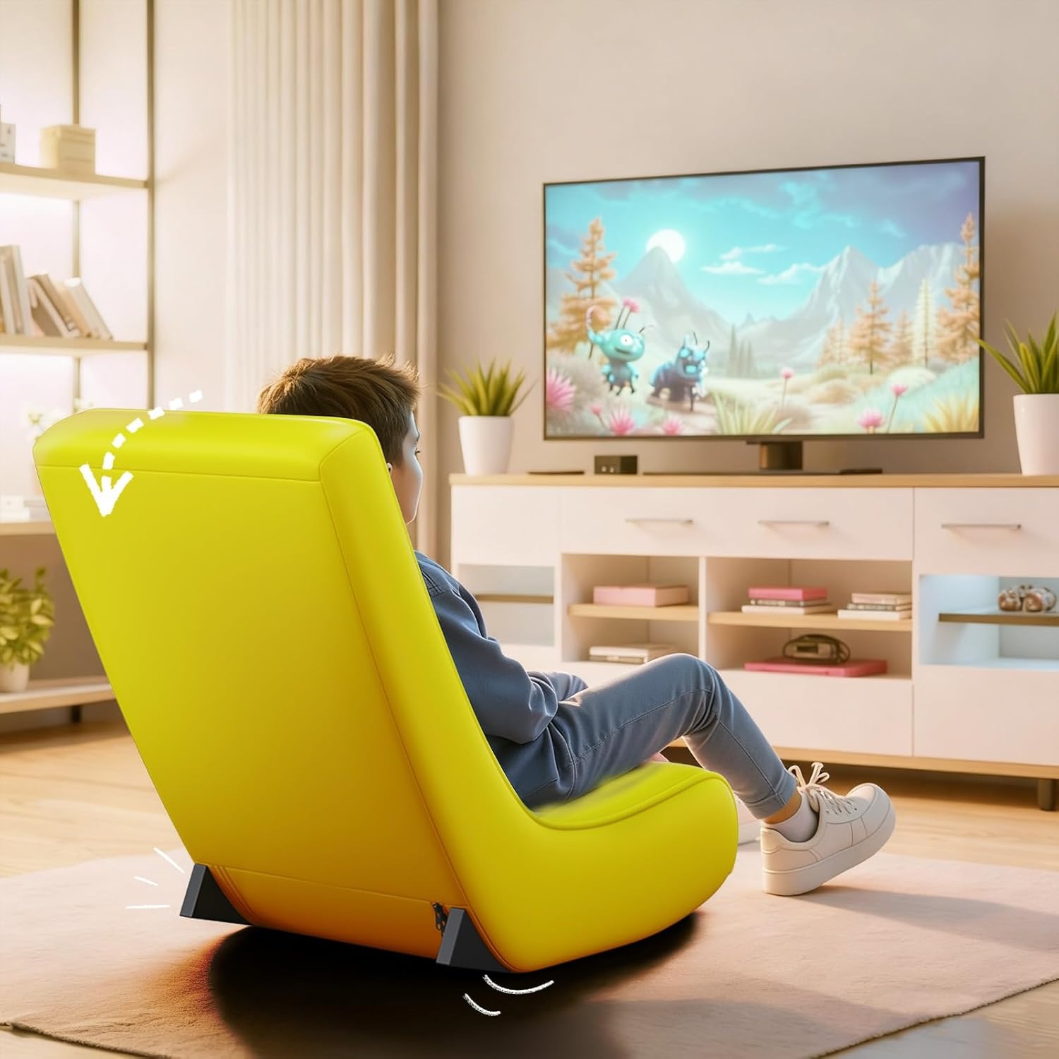 image:imageGTPLAYER Floor Rocker Gaming Chair Adjustable Angle Limiter Ultra Lightweight Ergonomic Floor Rocking Game Seat for Gaming and Lounging Aqua02 Yellow Earth Pattern
