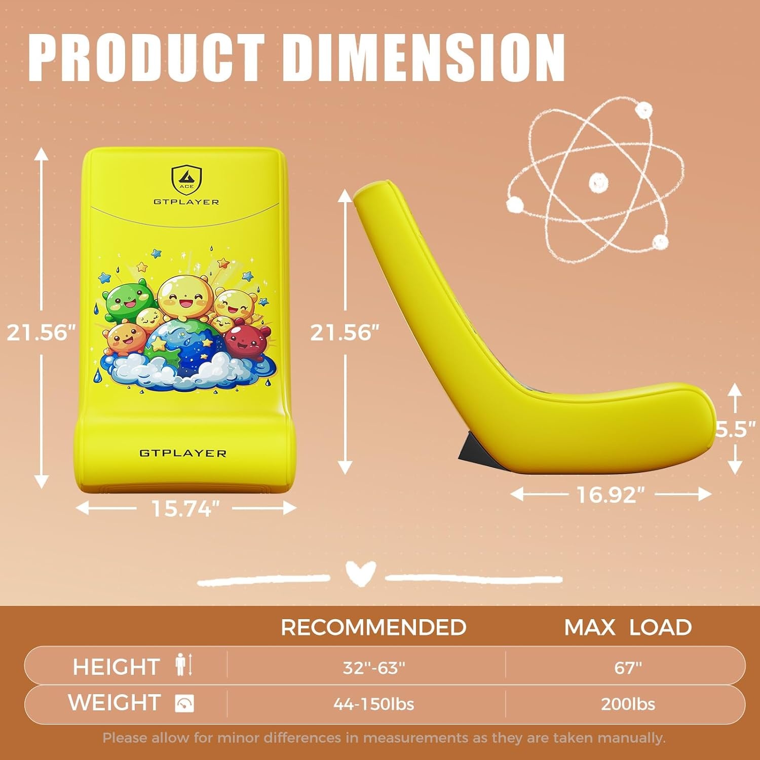 image:imageGTPLAYER Floor Rocker Gaming Chair Adjustable Angle Limiter Ultra Lightweight Ergonomic Floor Rocking Game Seat for Gaming and Lounging Aqua02 Yellow Earth Pattern