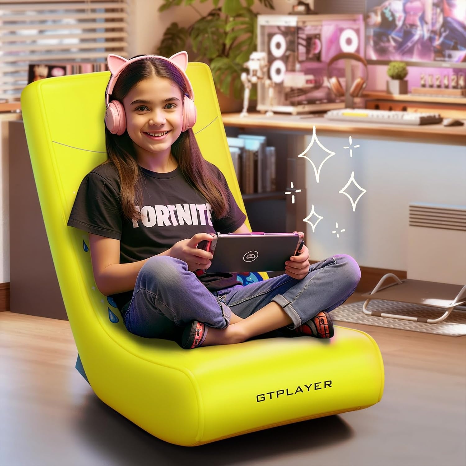 image:imageGTPLAYER Floor Rocker Gaming Chair Adjustable Angle Limiter Ultra Lightweight Ergonomic Floor Rocking Game Seat for Gaming and Lounging Aqua02 Yellow Earth Pattern