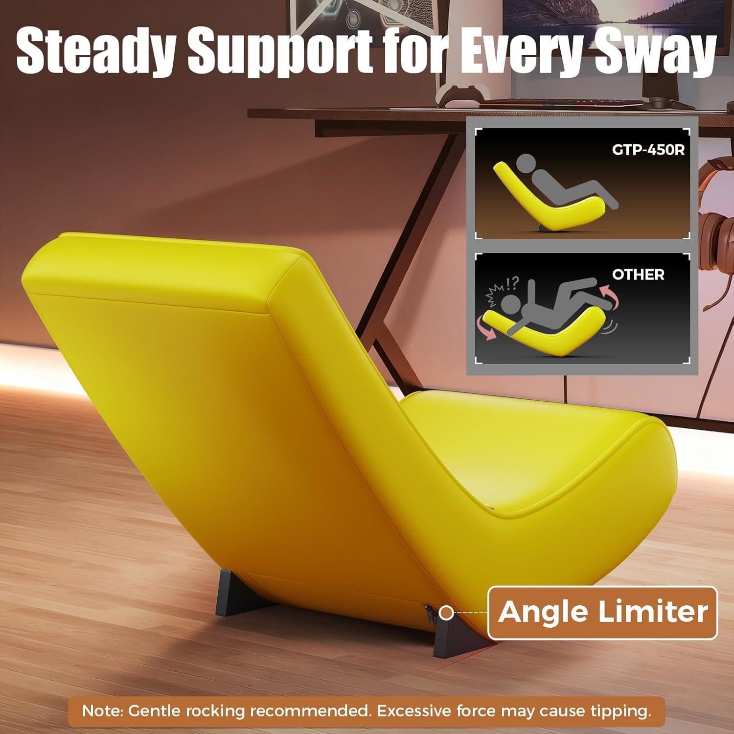 image:imageGTPLAYER Floor Rocker Gaming Chair Adjustable Angle Limiter Ultra Lightweight Ergonomic Floor Rocking Game Seat for Gaming and Lounging Aqua02 Yellow Earth Pattern