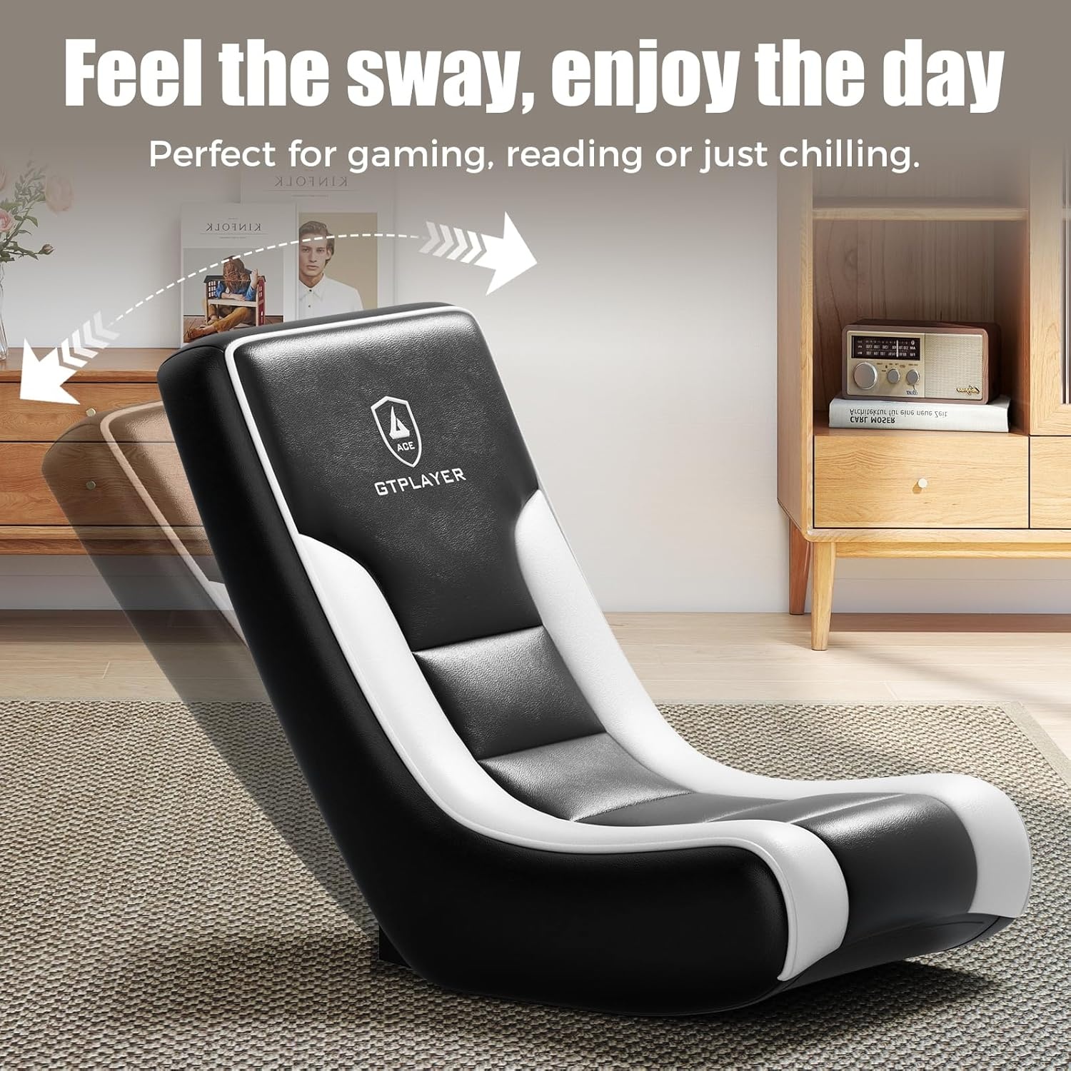 image:imageGTPLAYER Floor Rocker Gaming Chair Adjustable Angle Limiter Ultra Lightweight Ergonomic Floor Rocking Game Seat for Gaming and Lounging White