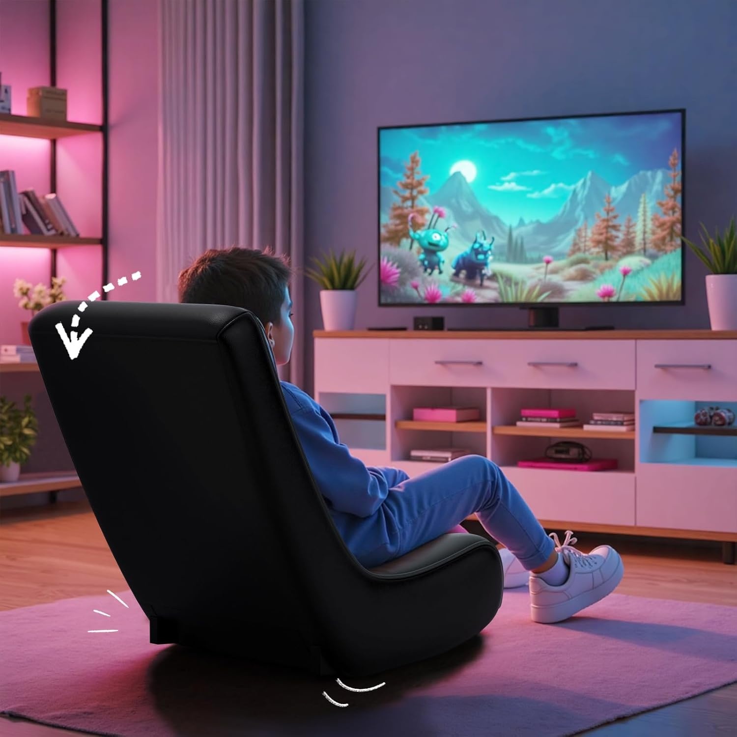 image:imageGTPLAYER Floor Rocker Gaming Chair Adjustable Angle Limiter Ultra Lightweight Ergonomic Floor Rocking Game Seat for Gaming and Lounging White