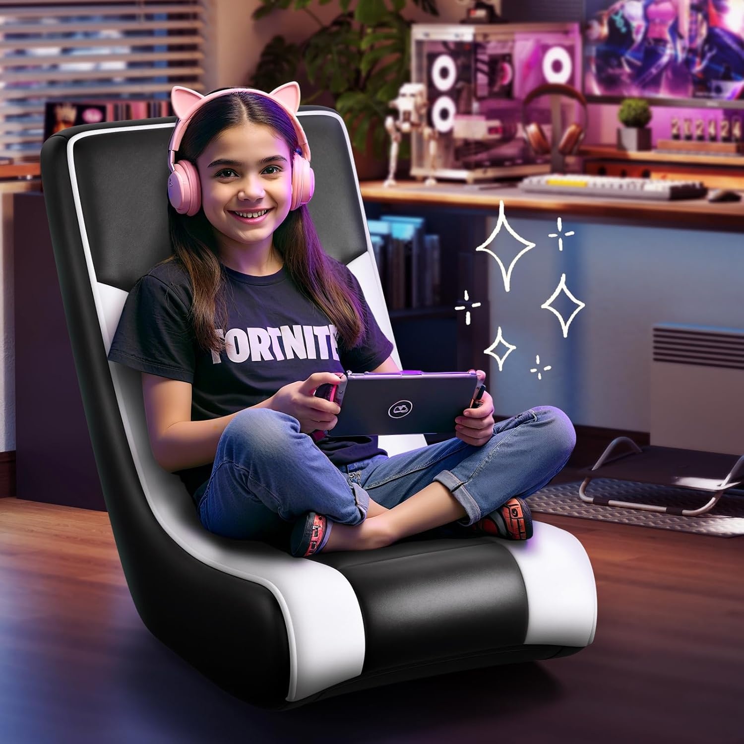 image:imageGTPLAYER Floor Rocker Gaming Chair Adjustable Angle Limiter Ultra Lightweight Ergonomic Floor Rocking Game Seat for Gaming and Lounging White