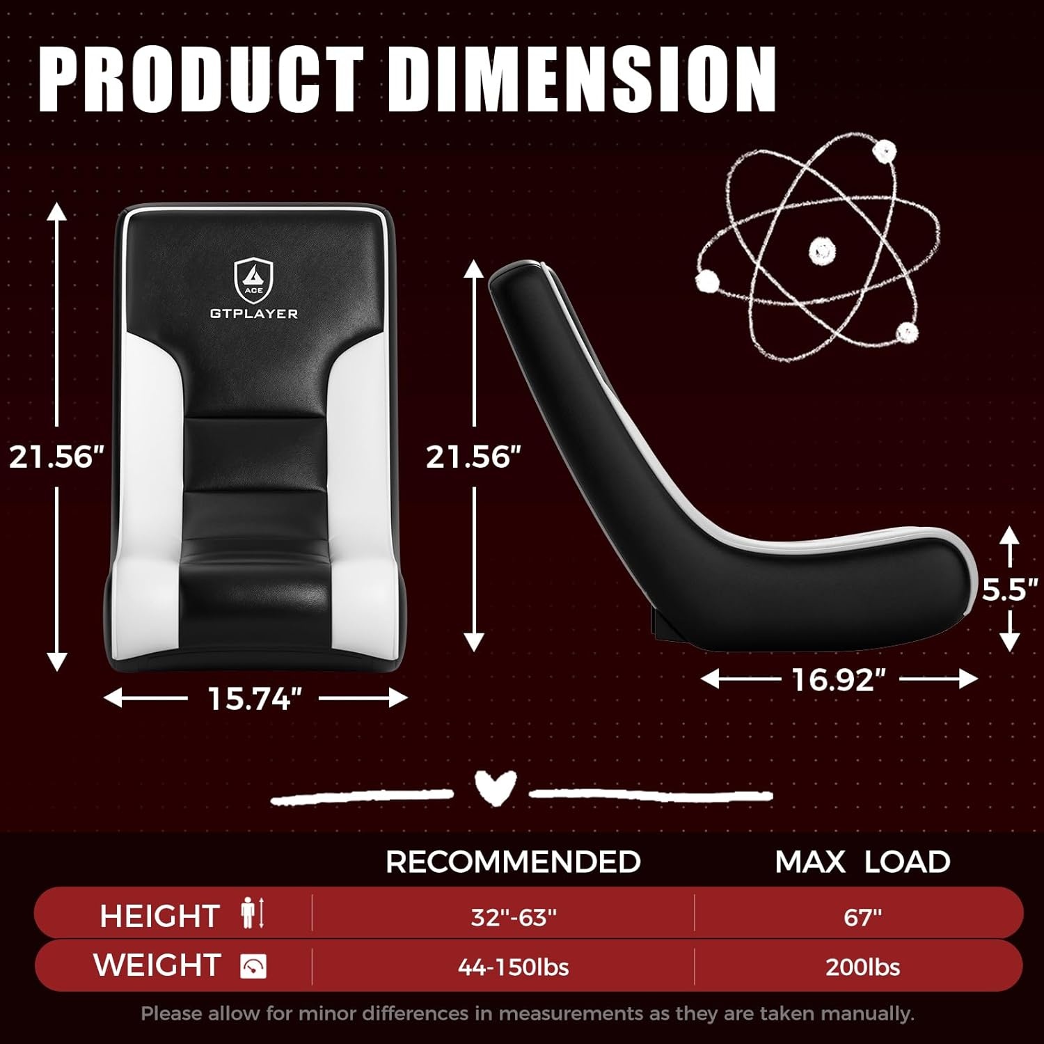 image:imageGTPLAYER Floor Rocker Gaming Chair Adjustable Angle Limiter Ultra Lightweight Ergonomic Floor Rocking Game Seat for Gaming and Lounging White