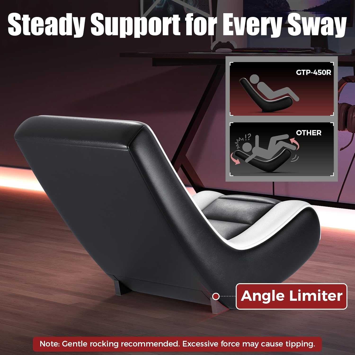 image:imageGTPLAYER Floor Rocker Gaming Chair Adjustable Angle Limiter Ultra Lightweight Ergonomic Floor Rocking Game Seat for Gaming and Lounging White