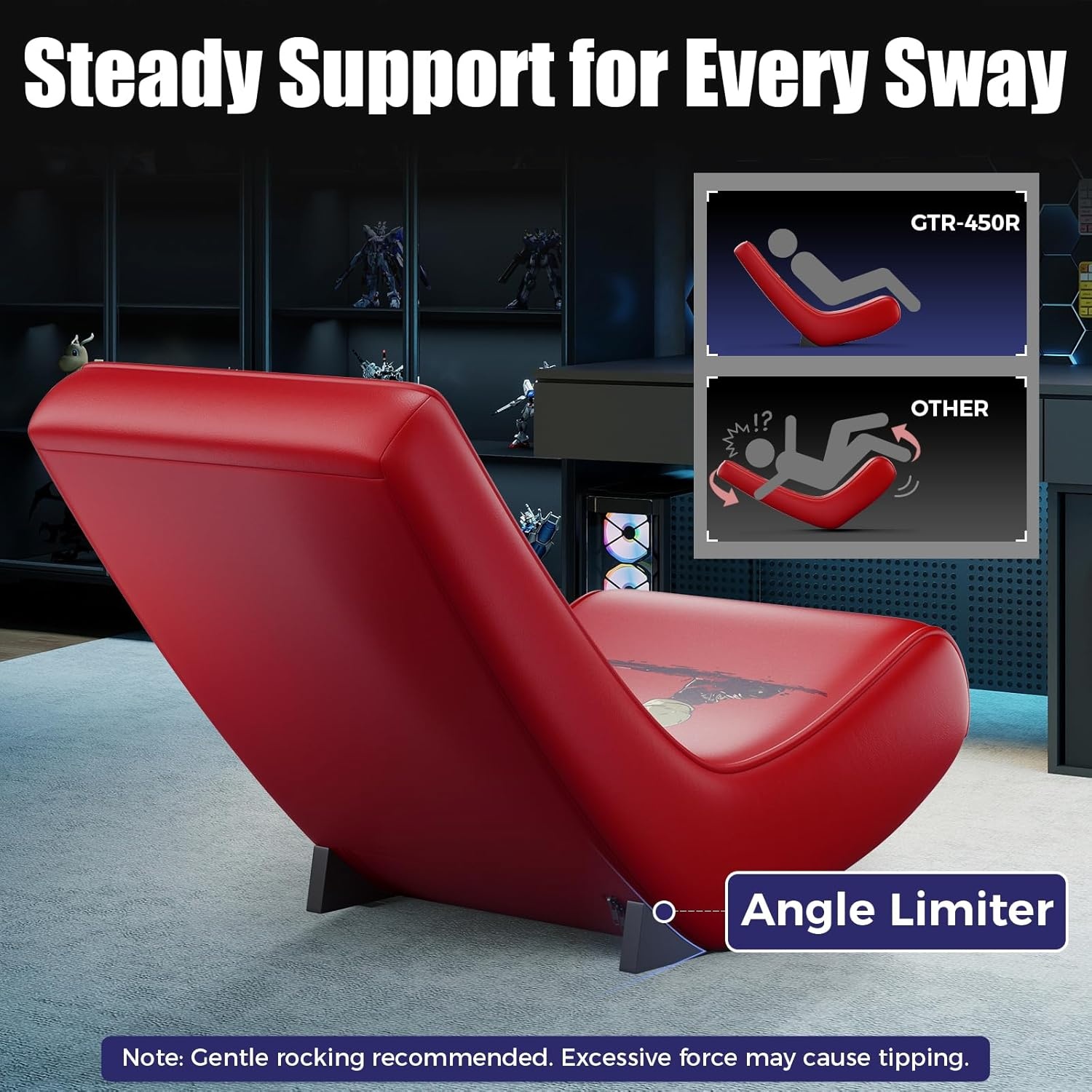 image:imageGTPLAYER Gaming Floor Rocking Chair Rocker Floor Game Chair with Angle Limiter Stylish Patterned Design Comfortable Video Game Seat Green Cat Pattern01 Red Baseball Pattern