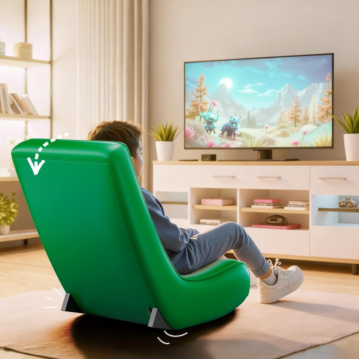 image:imageGTPLAYER Gaming Floor Rocking Chair Rocker Floor Game Chair with Angle Limiter Stylish Patterned Design Comfortable Video Game Seat Green Cat Pattern01 Green Cat Pattern