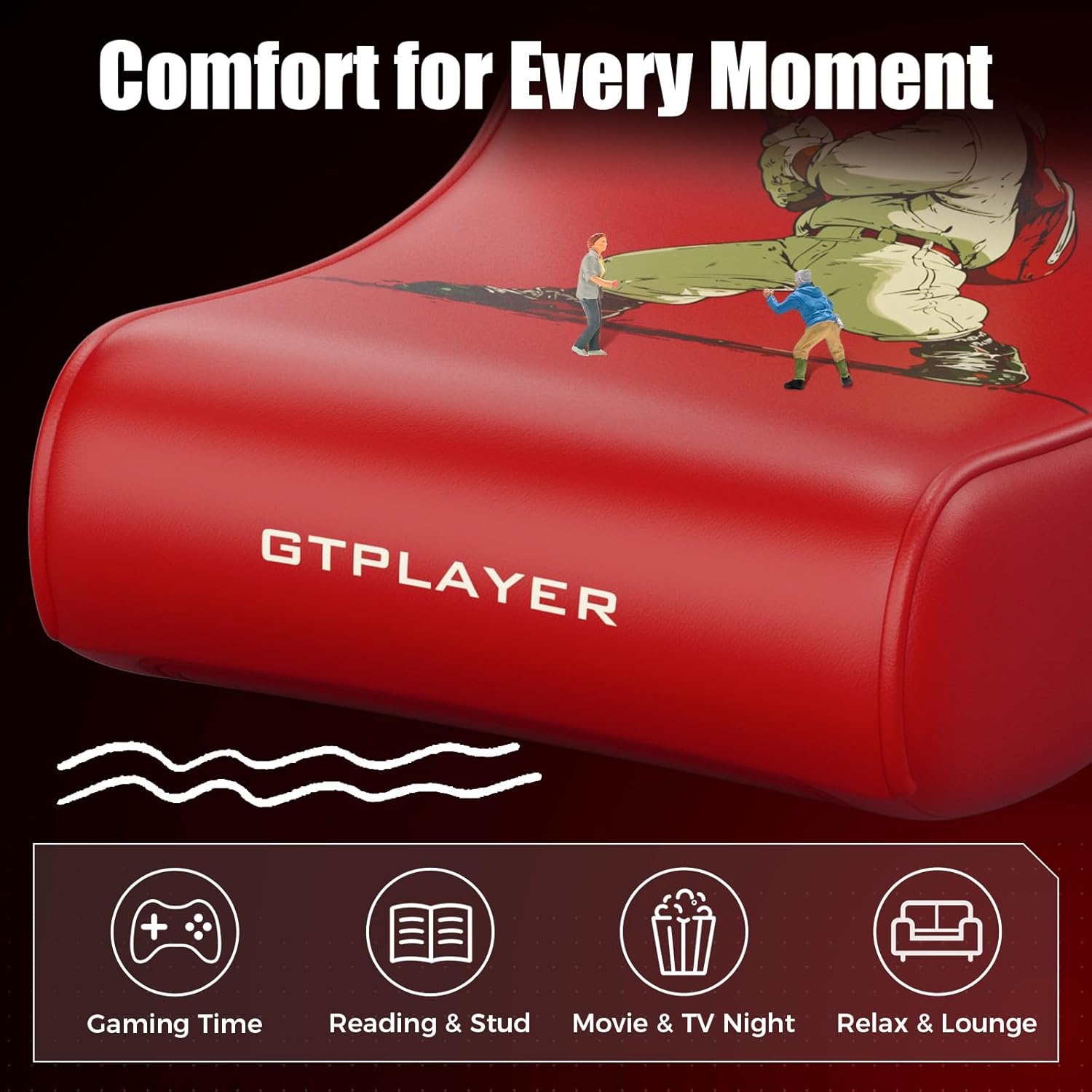 image:imageGTPLAYER Gaming Floor Rocking Chair Rocker Floor Game Chair with Angle Limiter Stylish Patterned Design Comfortable Video Game Seat Green Cat Pattern01 Red Baseball Pattern
