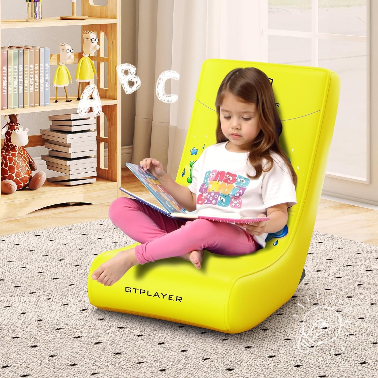 image:imageGTPLAYER Gaming Floor Rocking Chair Rocker Floor Game Chair with Angle Limiter Stylish Patterned Design Comfortable Video Game Seat Green Cat Pattern01 Yellow Earth Pattern