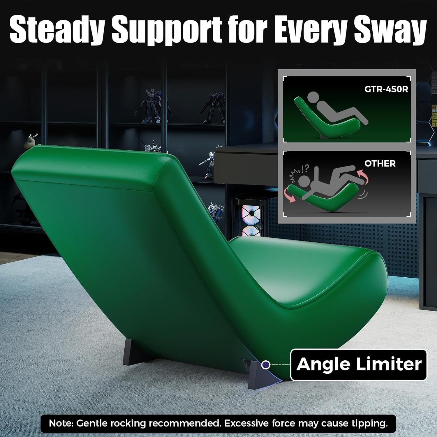 image:imageGTPLAYER Gaming Floor Rocking Chair Rocker Floor Game Chair with Angle Limiter Stylish Patterned Design Comfortable Video Game Seat Green Cat Pattern01 Green Cat Pattern