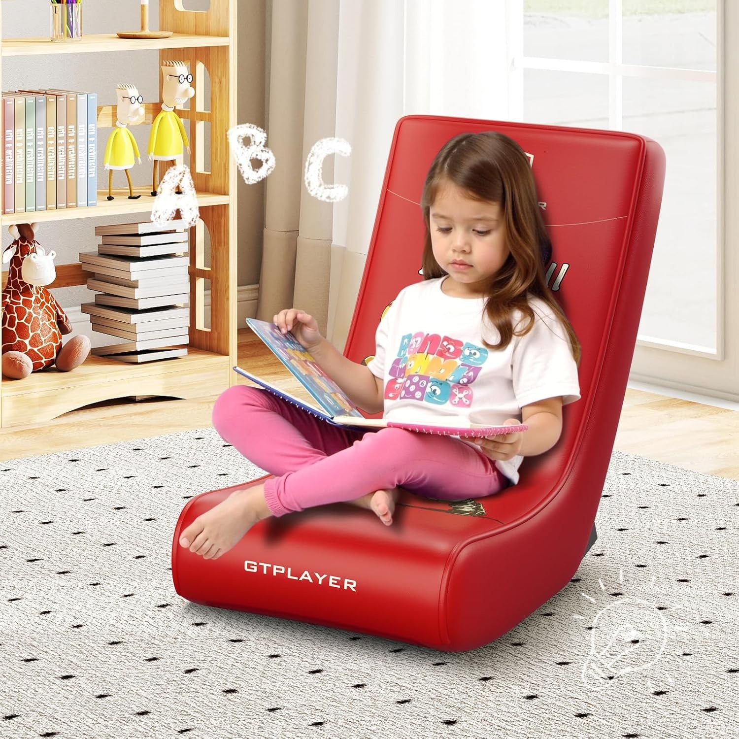 image:imageGTPLAYER Gaming Floor Rocking Chair Rocker Floor Game Chair with Angle Limiter Stylish Patterned Design Comfortable Video Game Seat Green Cat Pattern01 Red Baseball Pattern