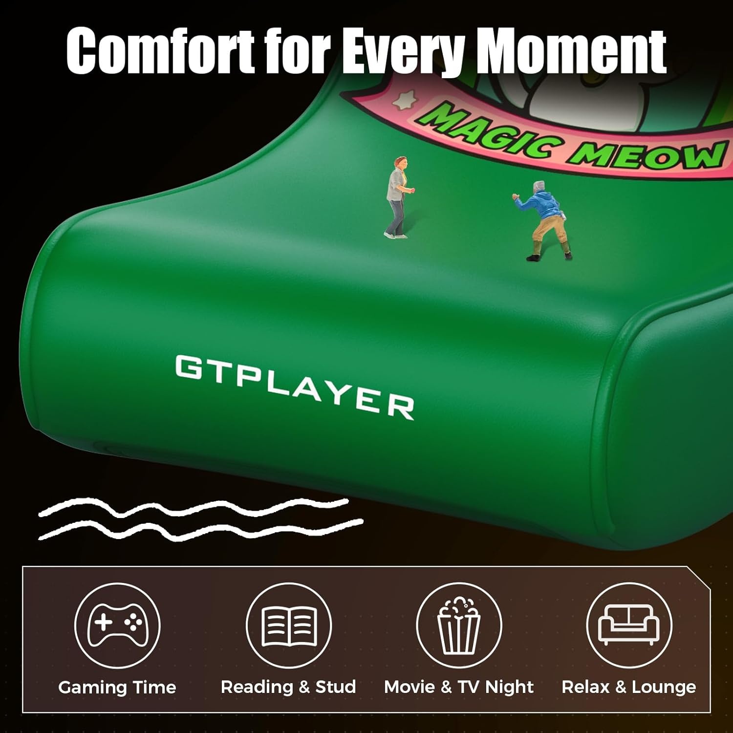image:imageGTPLAYER Gaming Floor Rocking Chair Rocker Floor Game Chair with Angle Limiter Stylish Patterned Design Comfortable Video Game Seat Green Cat Pattern01 Green Cat Pattern