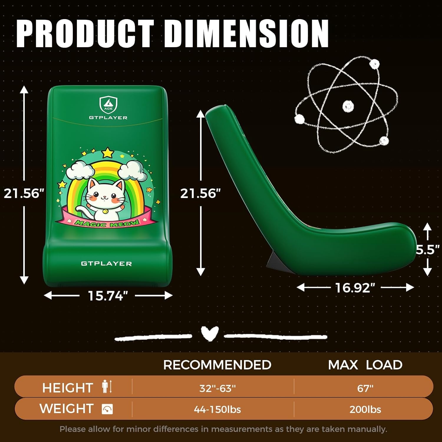 image:imageGTPLAYER Gaming Floor Rocking Chair Rocker Floor Game Chair with Angle Limiter Stylish Patterned Design Comfortable Video Game Seat Green Cat Pattern01 Green Cat Pattern