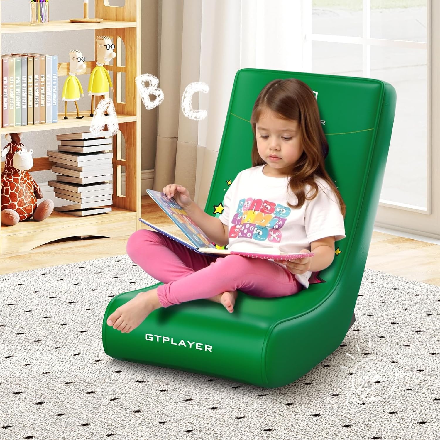 image:imageGTPLAYER Gaming Floor Rocking Chair Rocker Floor Game Chair with Angle Limiter Stylish Patterned Design Comfortable Video Game Seat Green Cat Pattern01 Green Cat Pattern