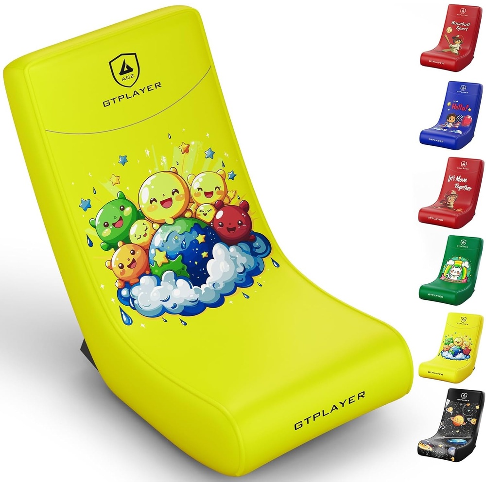 image:imageGTPLAYER Gaming Floor Rocking Chair Rocker Floor Game Chair with Angle Limiter Stylish Patterned Design Comfortable Video Game Seat Green Cat Pattern01 Yellow Earth Pattern