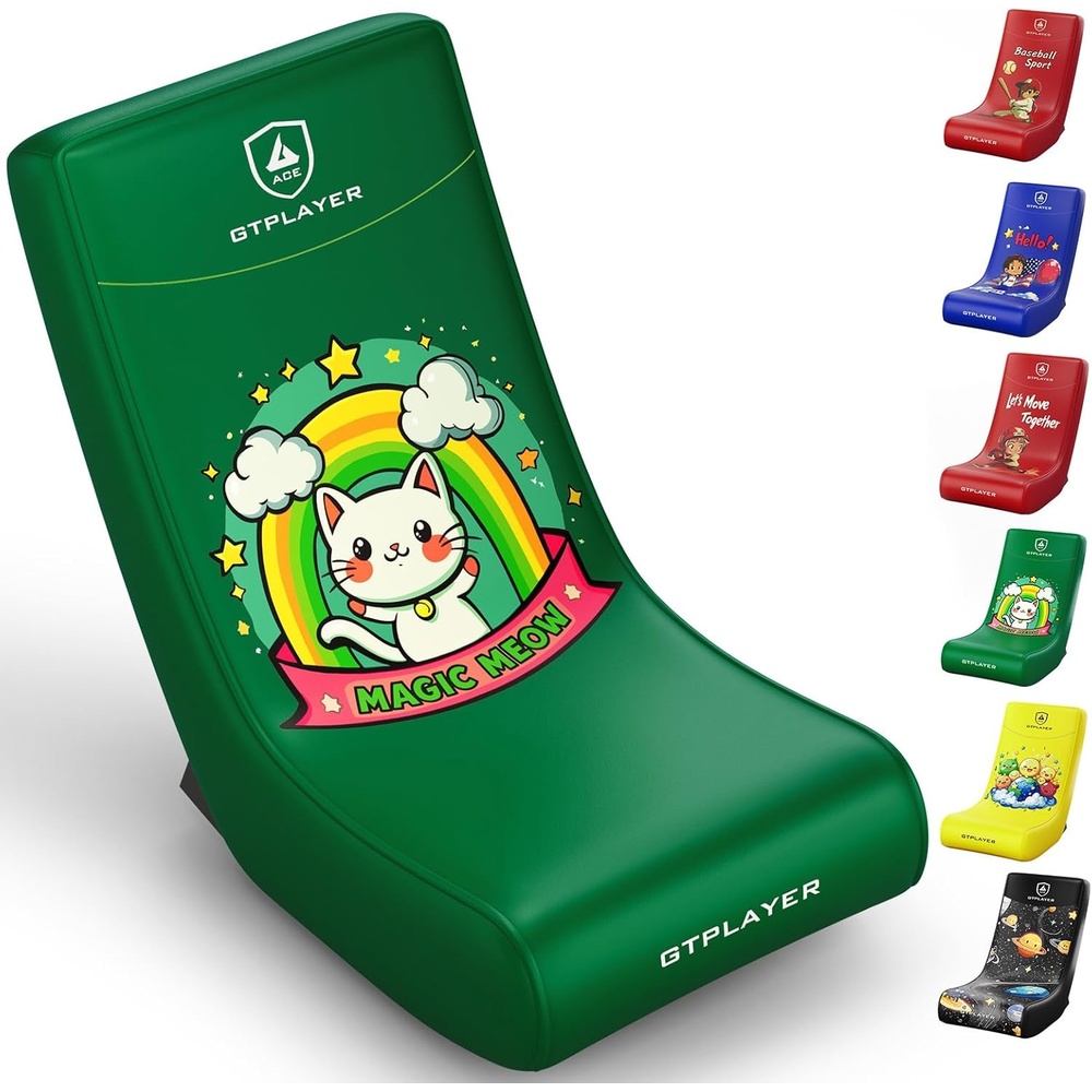 image:imageGTPLAYER Gaming Floor Rocking Chair Rocker Floor Game Chair with Angle Limiter Stylish Patterned Design Comfortable Video Game Seat Green Cat Pattern01 Green Cat Pattern