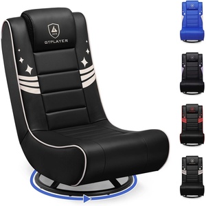 image:imageGTPLAYER Floor Gaming Chair Foldable Swivel Floor Chairs for Kids Boys Comfy Video Game Seat with 360 Multipurpose for Gamers Bedroom or Game Room PurpleWith Headrest Black  Gold Accent