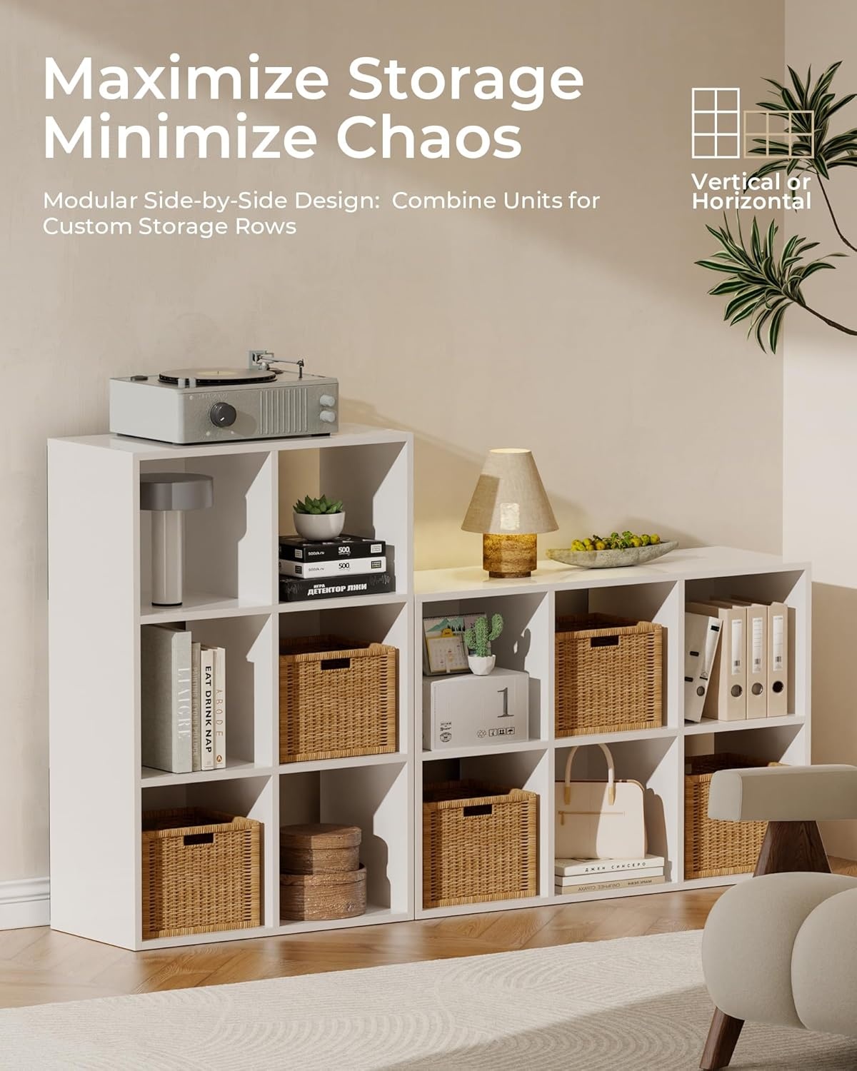 image:imageGTPLAYER 6Cube Storage Organizer Bookcase Stackable Cube Shelf Fits 11 Bins Open Storage Cabinet with Partial Back Panels Vertical or Horizontal Bookshelf for BedroomHome Office White6 Cube White
