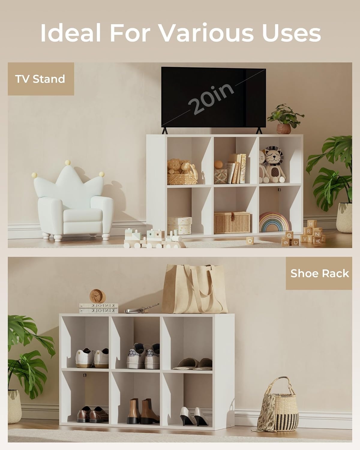 image:imageGTPLAYER 6Cube Storage Organizer Bookcase Stackable Cube Shelf Fits 11 Bins Open Storage Cabinet with Partial Back Panels Vertical or Horizontal Bookshelf for BedroomHome Office White6 Cube White