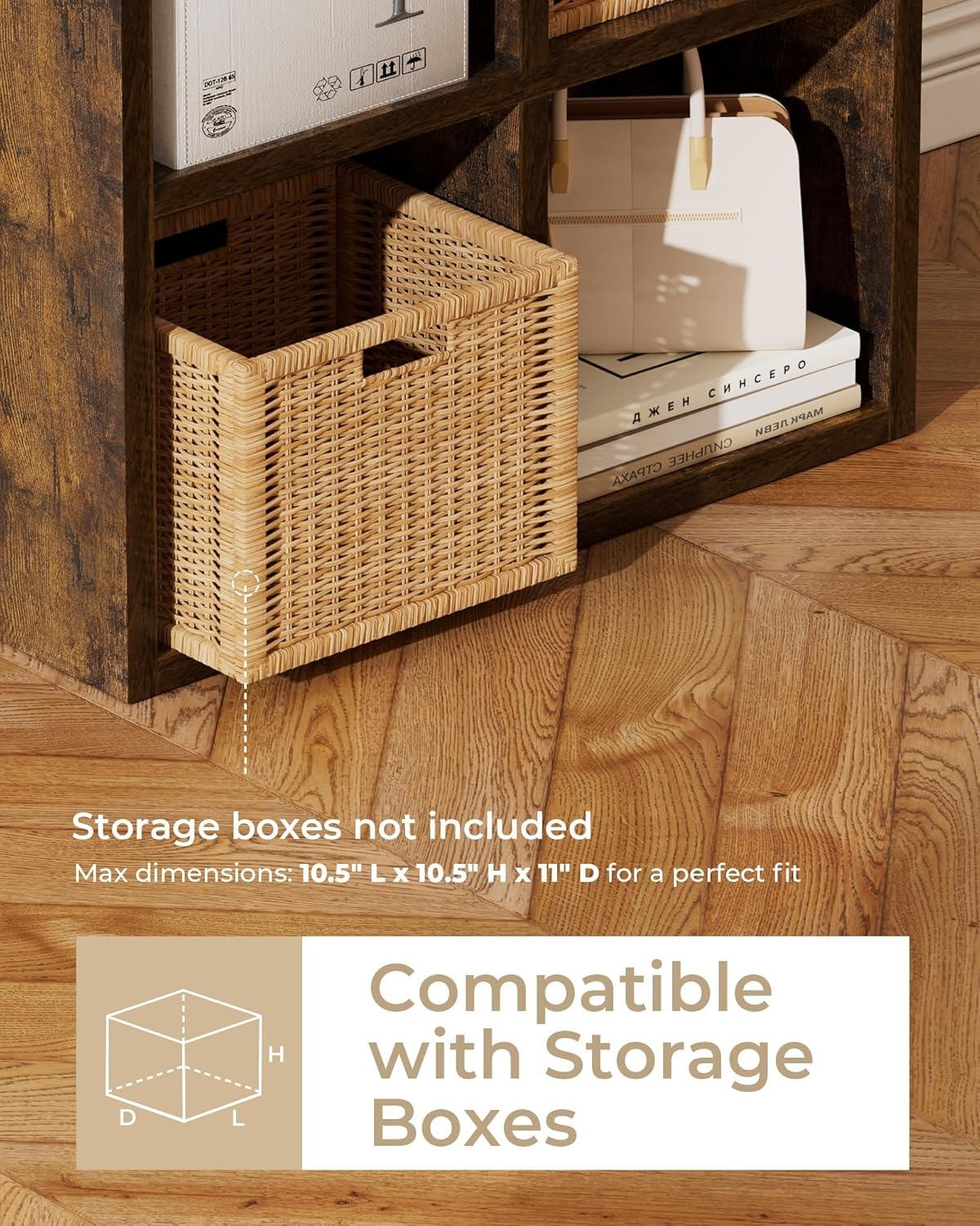 image:imageGTPLAYER 6Cube Storage Organizer Bookcase Stackable Cube Shelf Fits 11 Bins Open Storage Cabinet with Partial Back Panels Vertical or Horizontal Bookshelf for BedroomHome Office White6 Cube Brown