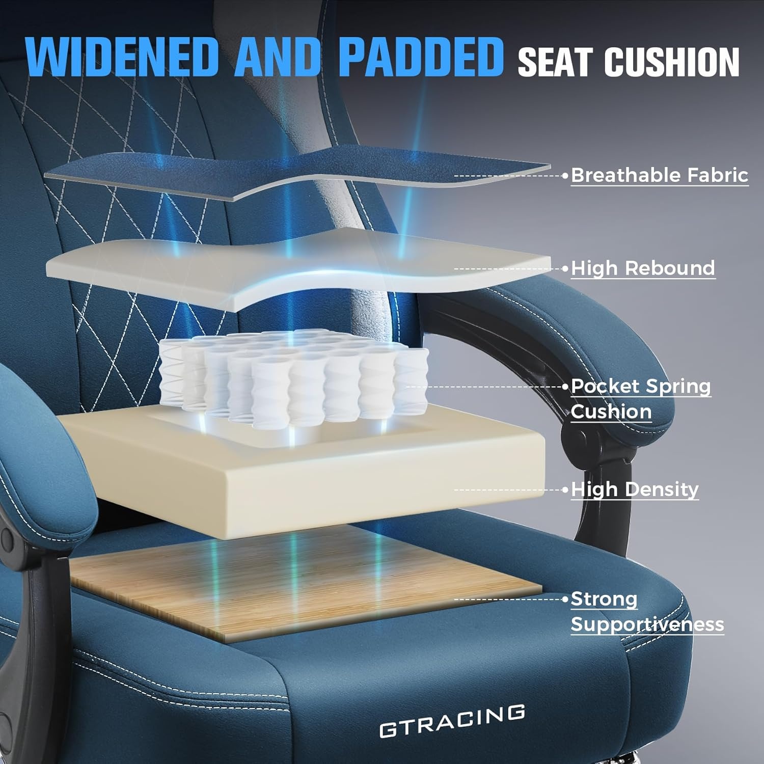 image:imageGTPLAYER Big and Tall Gaming Chair Breathable Fabric Computer Chair with Strong Lumbar Support Comfortable Office Chairs with Pocket Spring Cushion High Back Ergonomic Desk Chairs with FootrestSky Blue
