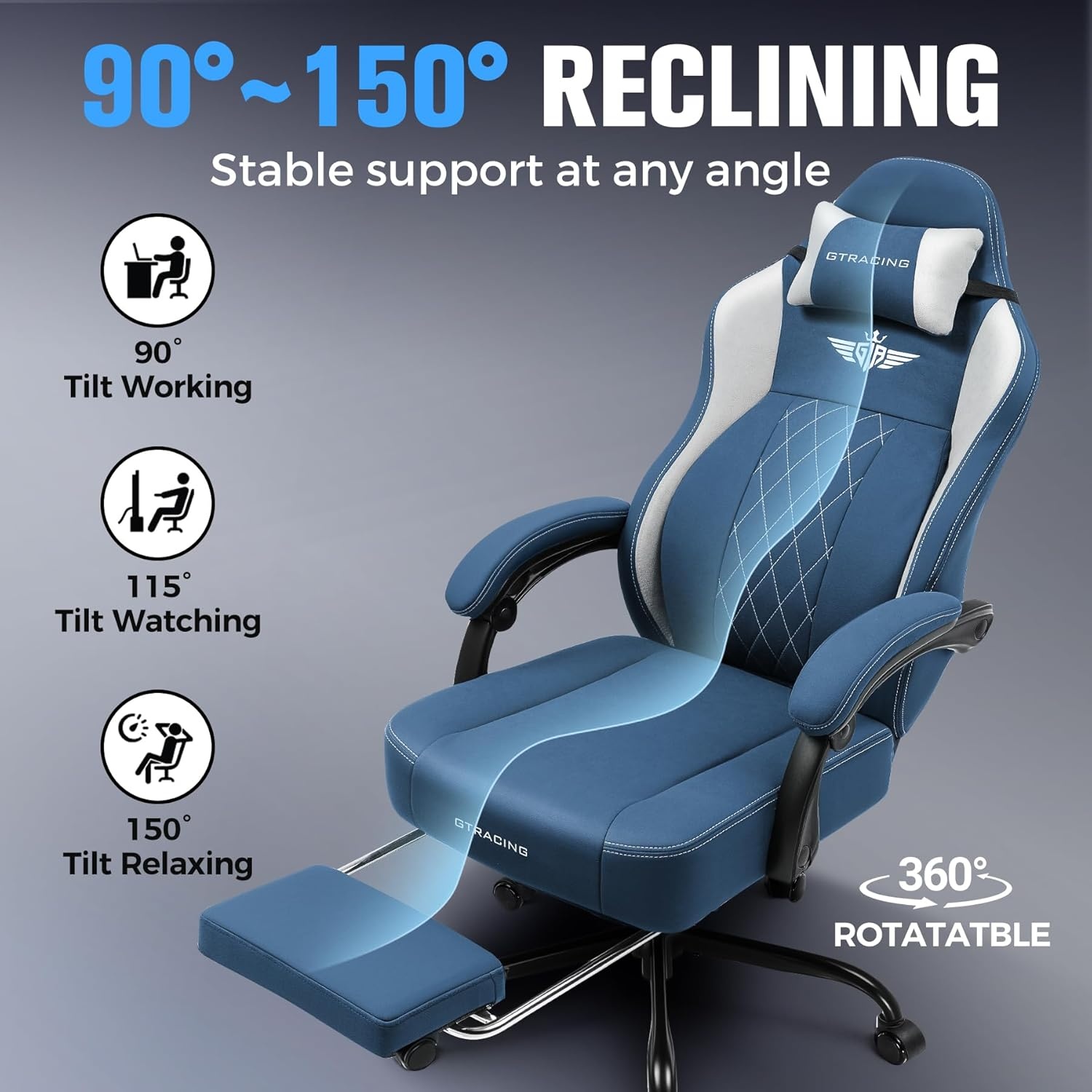 image:imageGTPLAYER Big and Tall Gaming Chair Breathable Fabric Computer Chair with Strong Lumbar Support Comfortable Office Chairs with Pocket Spring Cushion High Back Ergonomic Desk Chairs with FootrestSky Blue