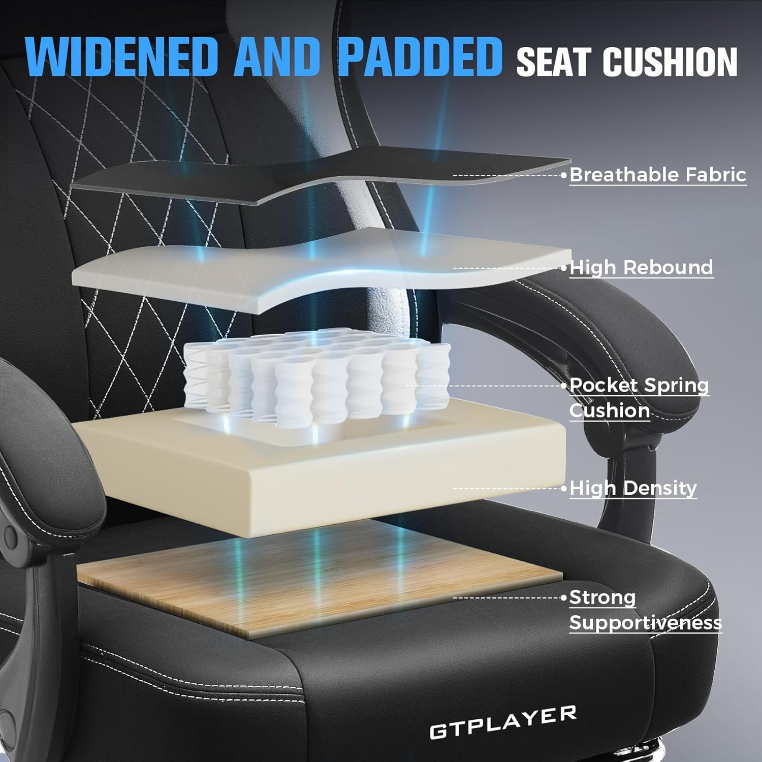 image:imageGTPLAYER Big and Tall Gaming Chair Breathable Fabric Computer Chair with Strong Lumbar Support Comfortable Office Chairs with Pocket Spring Cushion High Back Ergonomic Desk Chairs with FootrestBlack White