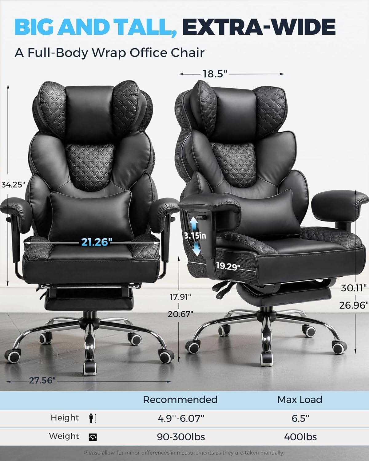 image:imageGTPLAYER Big and Tall Gaming Chair Ergonomic Heavy Duty Office Chair Racing Seat with Adjustable Lumbar Pillow Footrest 150 Reclining Thickened Armrests Breathable Mesh for EsportsPC GamingLuxury Black