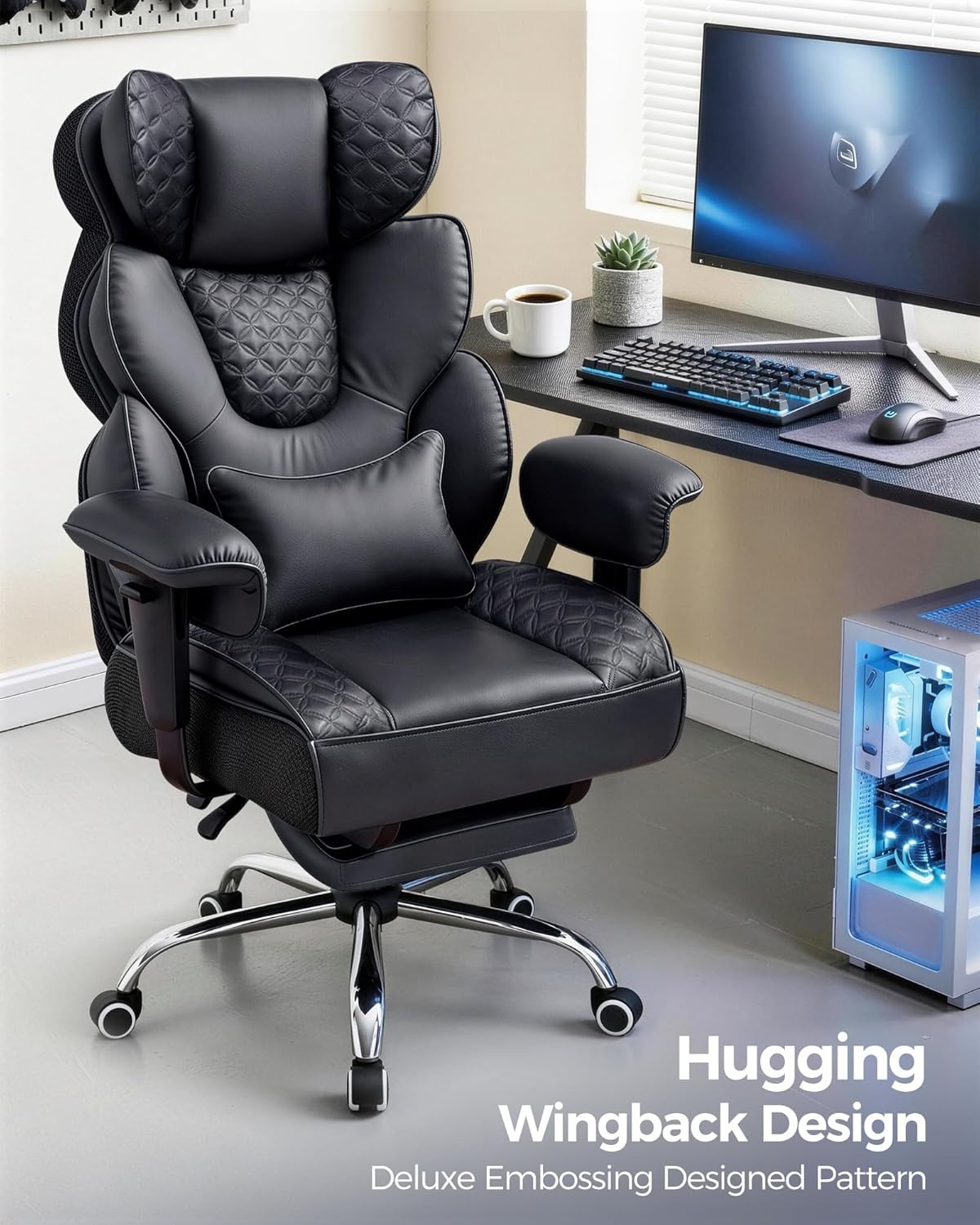image:imageGTPLAYER Big and Tall Gaming Chair Ergonomic Heavy Duty Office Chair Racing Seat with Adjustable Lumbar Pillow Footrest 150 Reclining Thickened Armrests Breathable Mesh for EsportsPC GamingLuxury Black