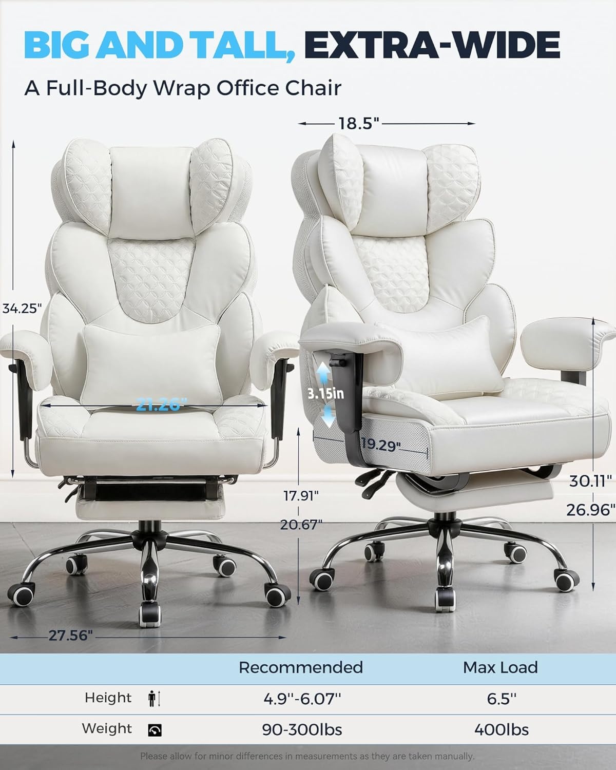 image:imageGTPLAYER Big and Tall Gaming Chair Ergonomic Heavy Duty Office Chair Racing Seat with Adjustable Lumbar Pillow Footrest 150 Reclining Thickened Armrests Breathable Mesh for EsportsPC GamingWhite