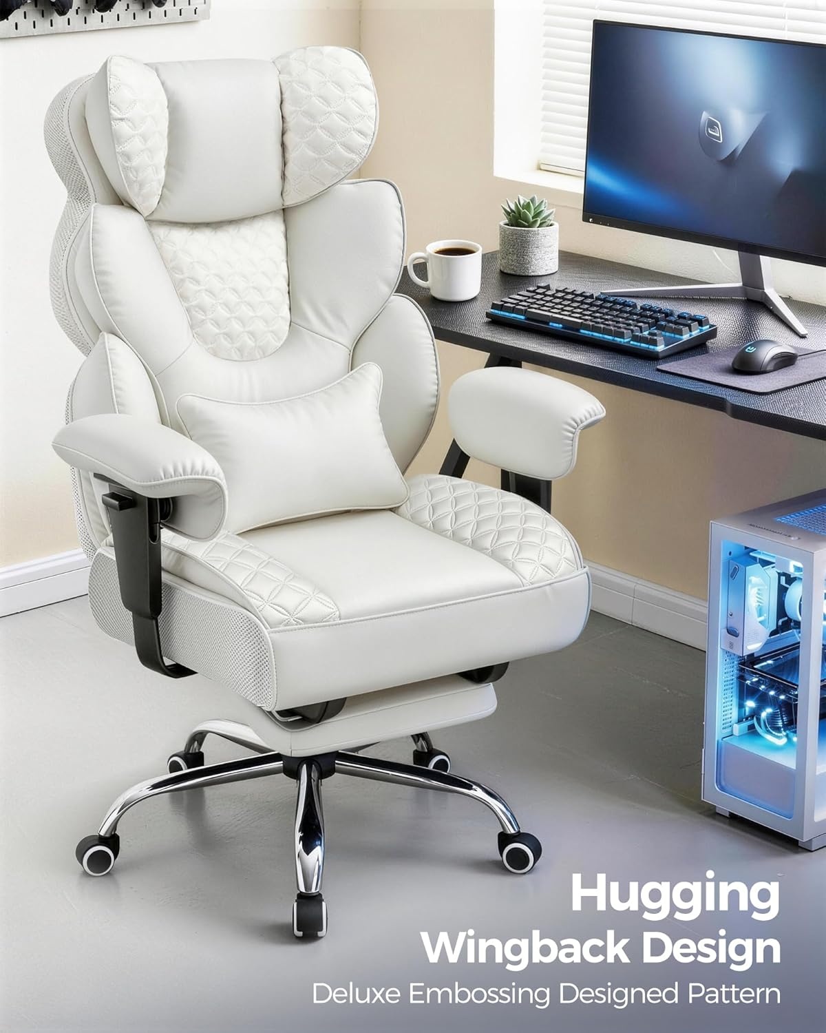 image:imageGTPLAYER Big and Tall Gaming Chair Ergonomic Heavy Duty Office Chair Racing Seat with Adjustable Lumbar Pillow Footrest 150 Reclining Thickened Armrests Breathable Mesh for EsportsPC GamingWhite