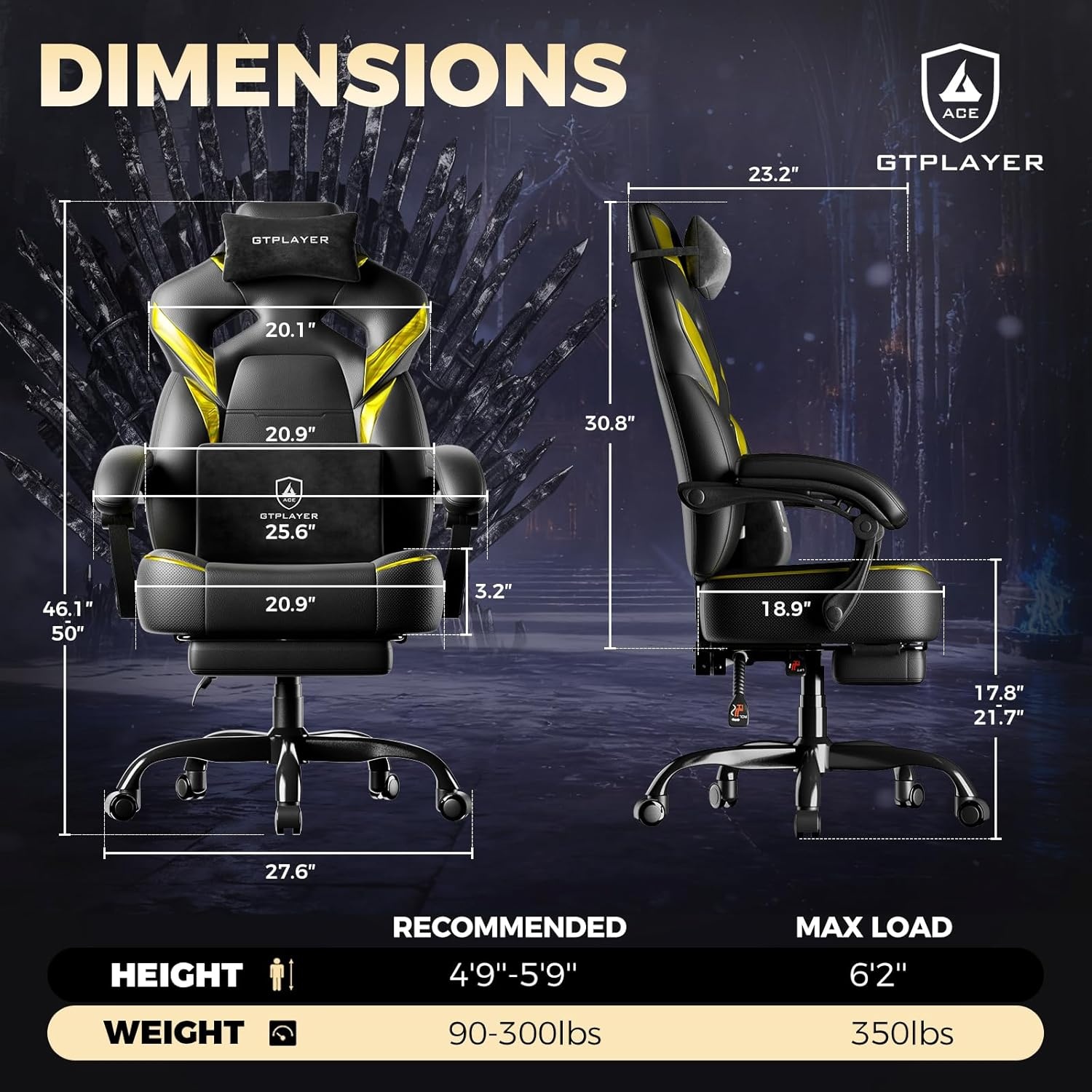 image:imageGTPLAYER Big and Tall Gaming Chair for Adults Ergonomic Office Chair with Footrest Heavy Duty 350 lbs Capacity High Back Premium Leather amp Iridescent Trim ACEArmor Black amp BlueBlack Yellow