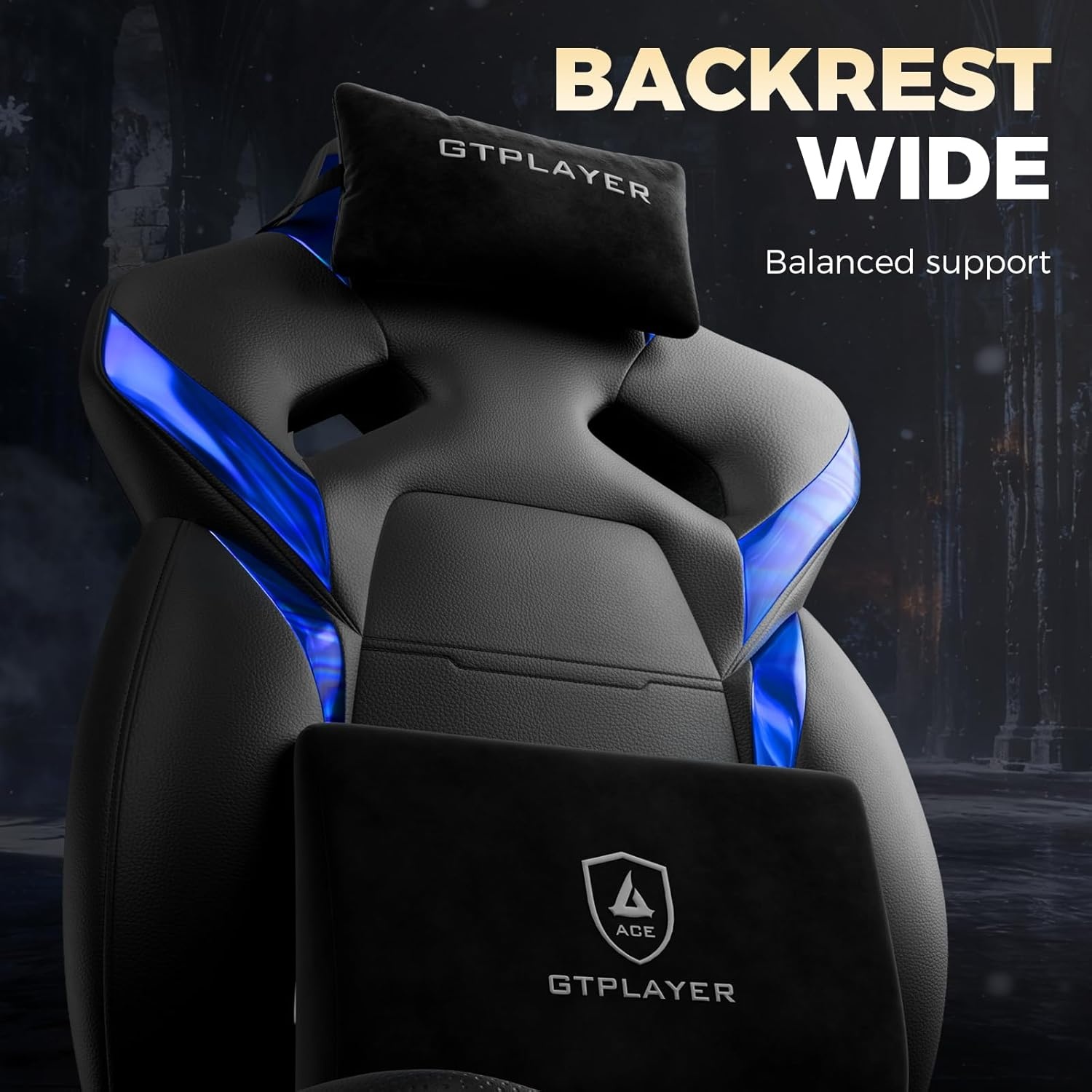 image:imageGTPLAYER Big and Tall Gaming Chair for Adults Ergonomic Office Chair with Footrest Heavy Duty 350 lbs Capacity High Back Premium Leather amp Iridescent Trim ACEArmor Black amp BlueBlue Iridescent
