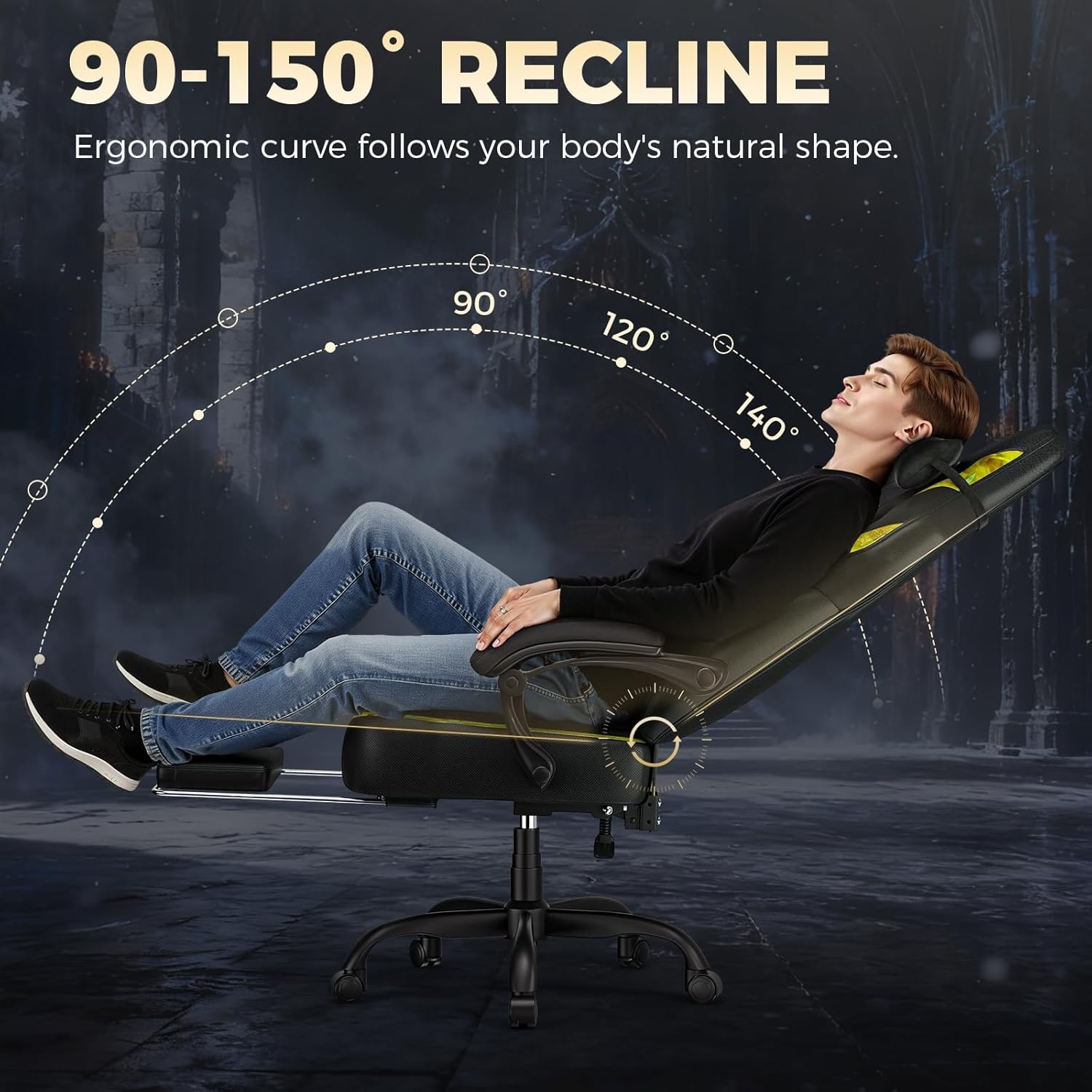 image:imageGTPLAYER Big and Tall Gaming Chair for Adults Ergonomic Office Chair with Footrest Heavy Duty 350 lbs Capacity High Back Premium Leather amp Iridescent Trim ACEArmor Black amp BlueBlack Yellow