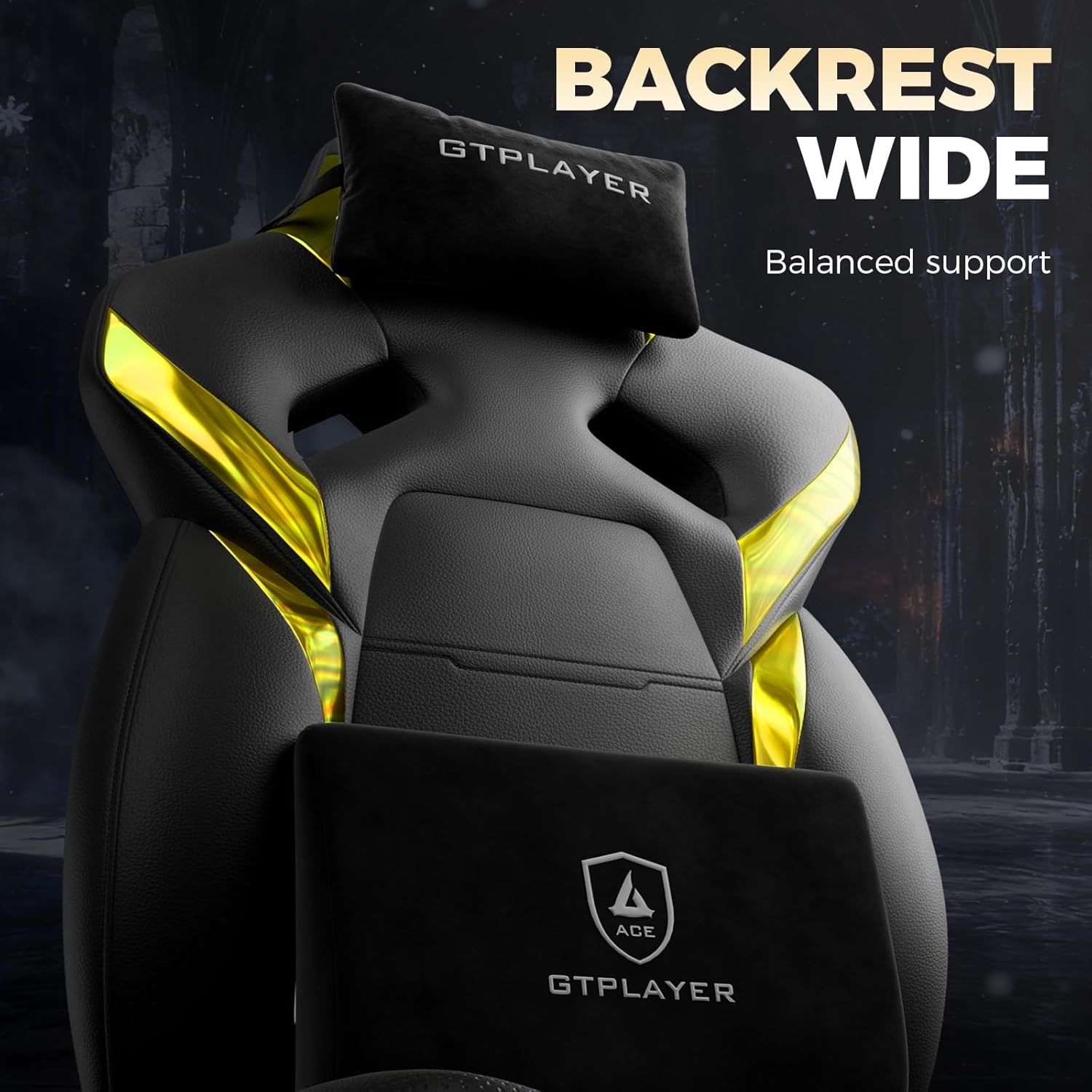 image:imageGTPLAYER Big and Tall Gaming Chair for Adults Ergonomic Office Chair with Footrest Heavy Duty 350 lbs Capacity High Back Premium Leather amp Iridescent Trim ACEArmor Black amp BlueBlack Yellow