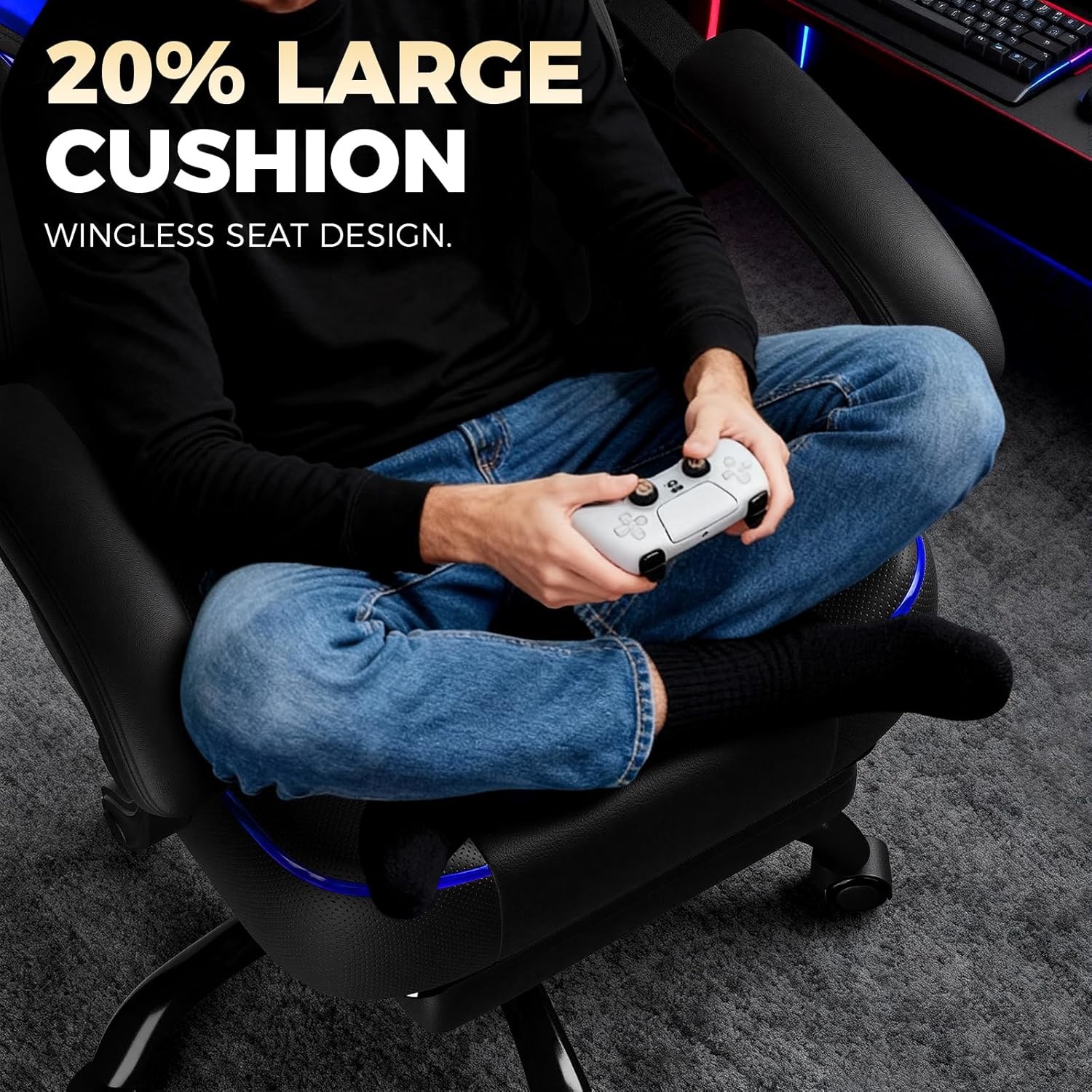 image:imageGTPLAYER Big and Tall Gaming Chair for Adults Ergonomic Office Chair with Footrest Heavy Duty 350 lbs Capacity High Back Premium Leather amp Iridescent Trim ACEArmor Black amp BlueBlue Iridescent