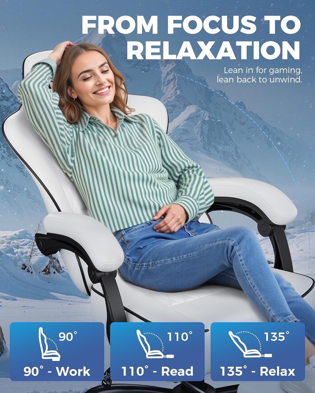 image:imageGTPLAYER Big and Tall Gaming Chair with Footrest Ergonomic Office Desk Chair with 44in Thick Cushion and Wide Wingless Seat Comfortable Leather Computer Chair Predator Series Chocolate BrownWhite