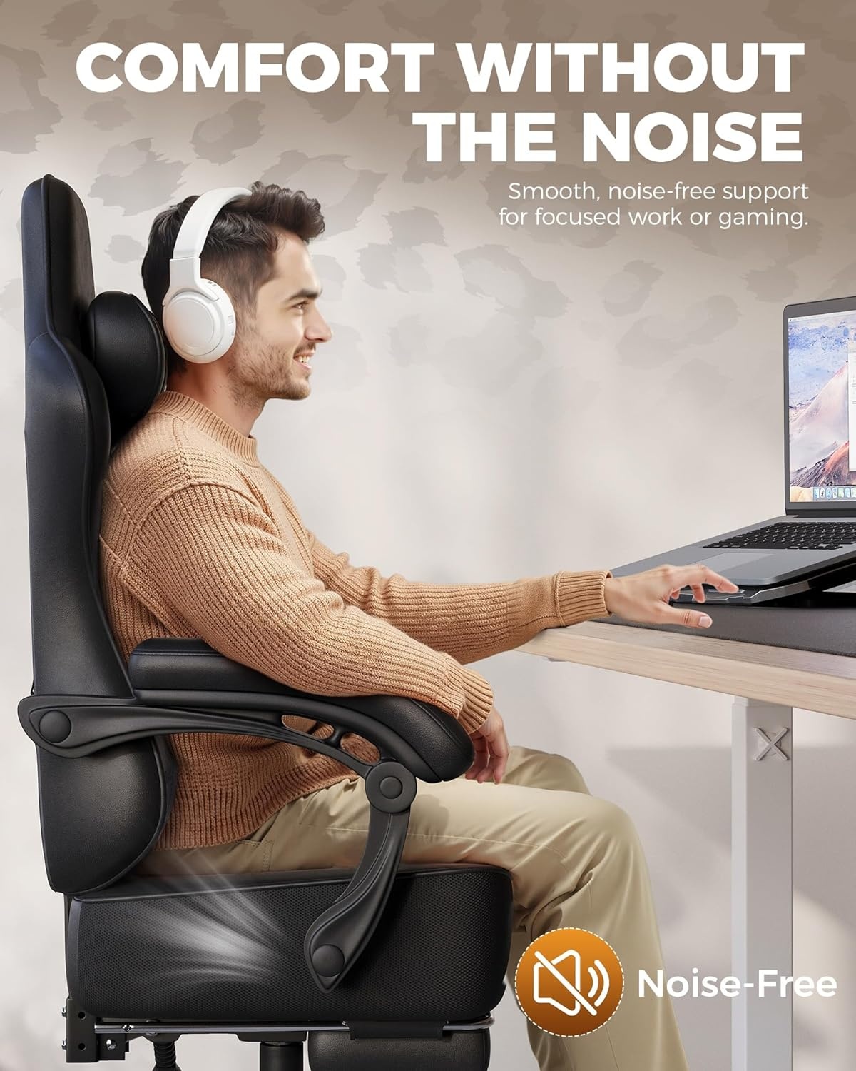 image:imageGTPLAYER Big and Tall Gaming Chair with Footrest Ergonomic Office Desk Chair with 44in Thick Cushion and Wide Wingless Seat Comfortable Leather Computer Chair Predator Series Chocolate BrownMatte Black With Trim