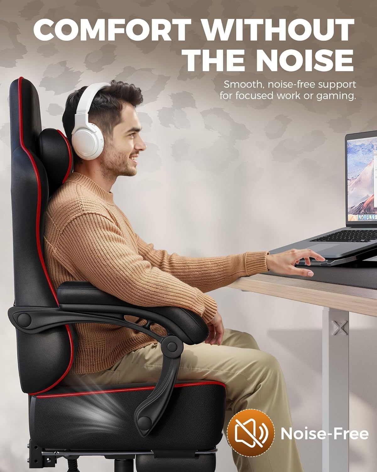image:imageGTPLAYER Big and Tall Gaming Chair with Footrest Ergonomic Office Desk Chair with 44in Thick Cushion and Wide Wingless Seat Comfortable Leather Computer Chair Predator Series Chocolate BrownBlack Red
