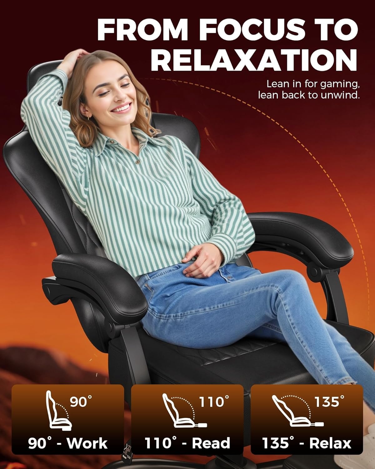 image:imageGTPLAYER Big and Tall Gaming Chair with Footrest Ergonomic Office Desk Chair with 44in Thick Cushion and Wide Wingless Seat Comfortable Leather Computer Chair Predator Series Chocolate BrownMatte Black With Trim