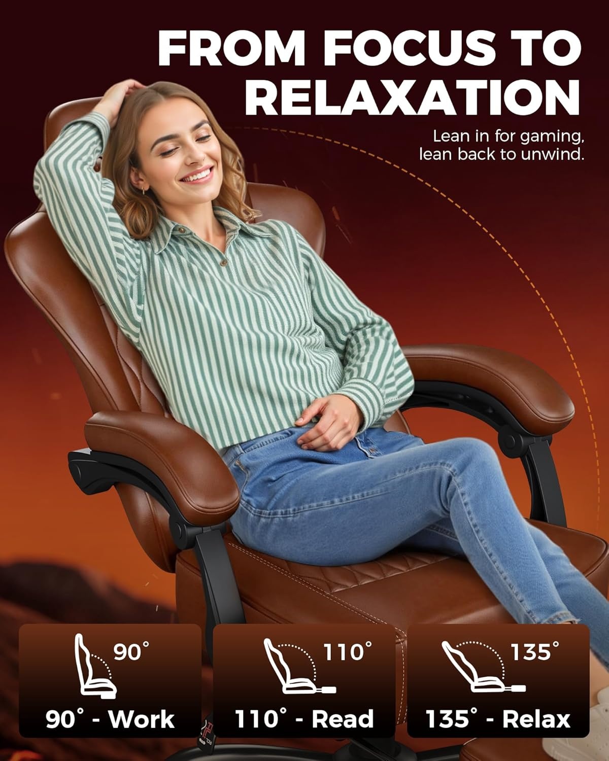 image:imageGTPLAYER Big and Tall Gaming Chair with Footrest Ergonomic Office Desk Chair with 44in Thick Cushion and Wide Wingless Seat Comfortable Leather Computer Chair Predator Series Chocolate BrownChocolate Brown