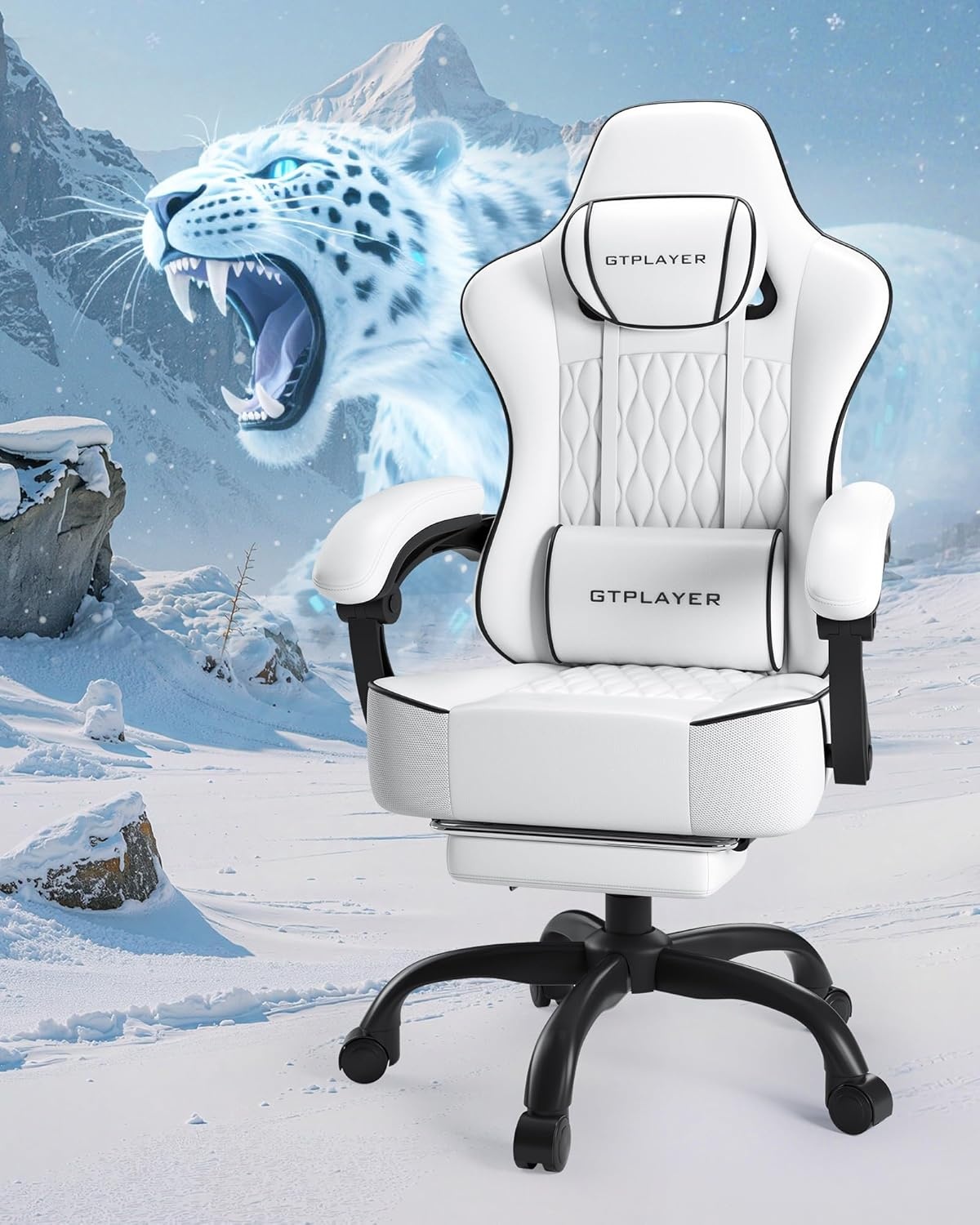 image:imageGTPLAYER Big and Tall Gaming Chair with Footrest Ergonomic Office Desk Chair with 44in Thick Cushion and Wide Wingless Seat Comfortable Leather Computer Chair Predator Series Chocolate BrownWhite