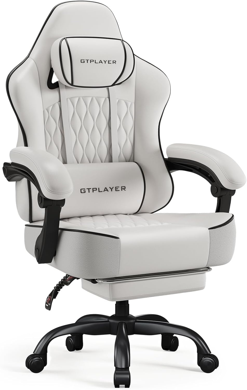 image:imageGTPLAYER Big and Tall Gaming Chair with Footrest Ergonomic Office Desk Chair with 44in Thick Cushion and Wide Wingless Seat Comfortable Leather Computer Chair Predator Series Chocolate BrownWhite