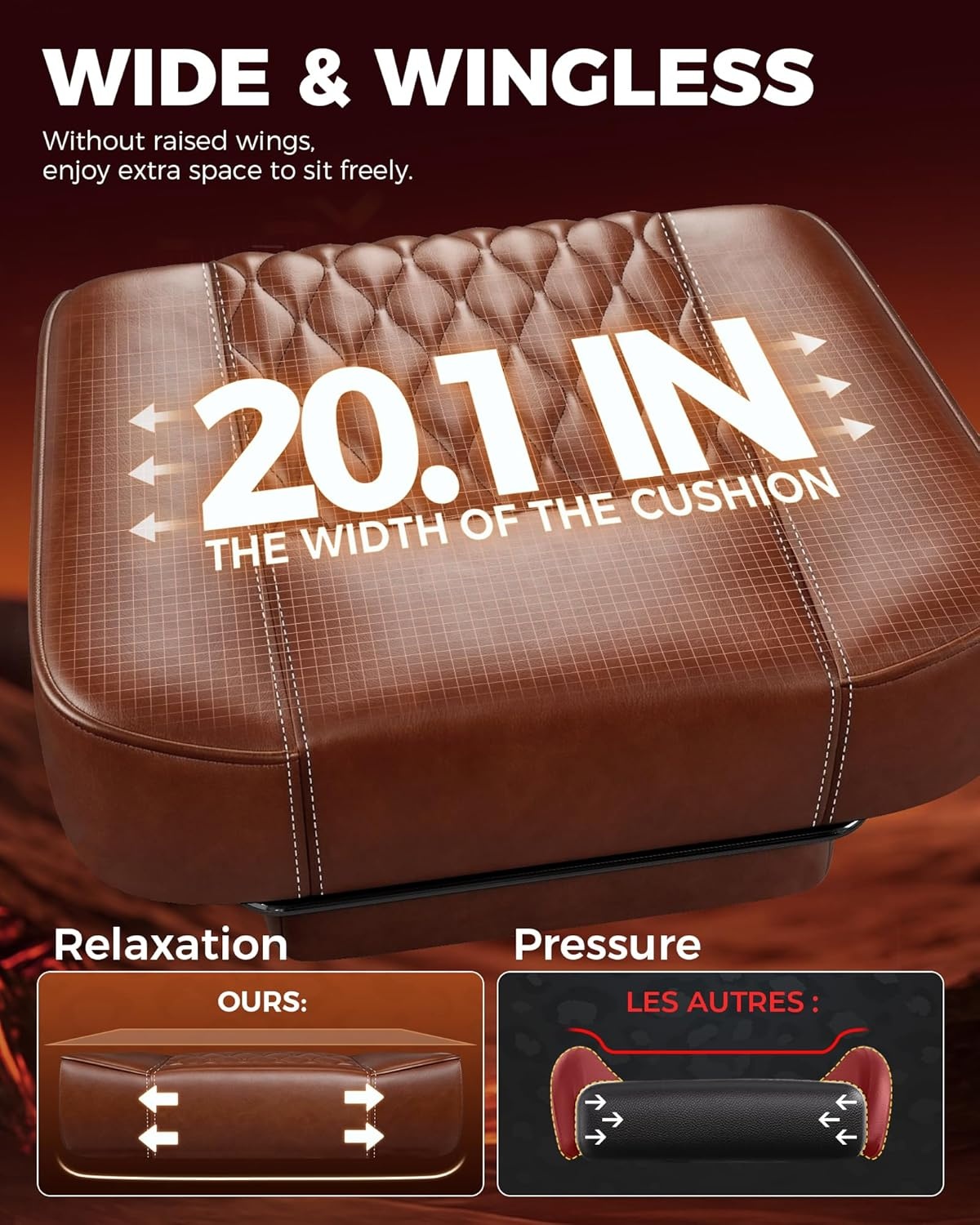 image:imageGTPLAYER Big and Tall Gaming Chair with Footrest Ergonomic Office Desk Chair with 44in Thick Cushion and Wide Wingless Seat Comfortable Leather Computer Chair Predator Series Chocolate BrownChocolate Brown